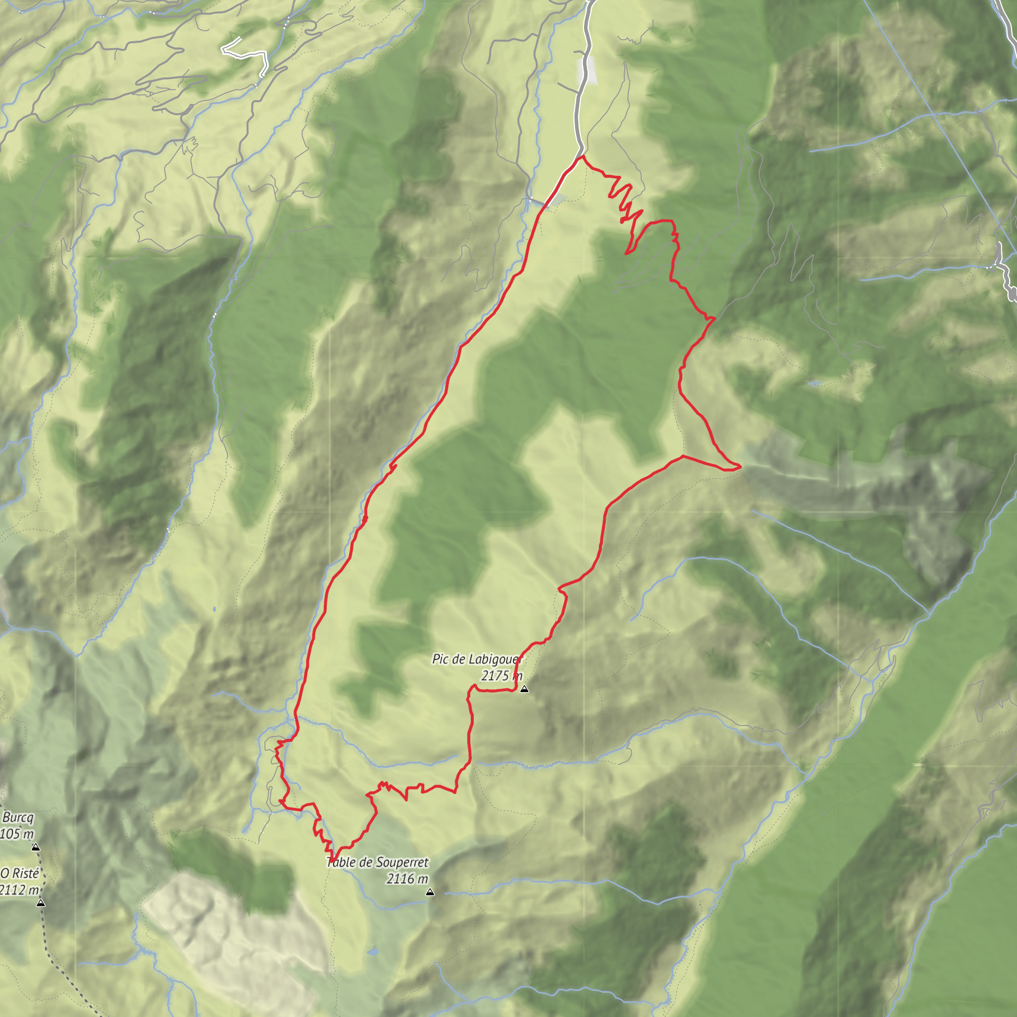 Cabanes de Souperret, Pic Labigouer and Col de la Nabe from Aumet mobile static map