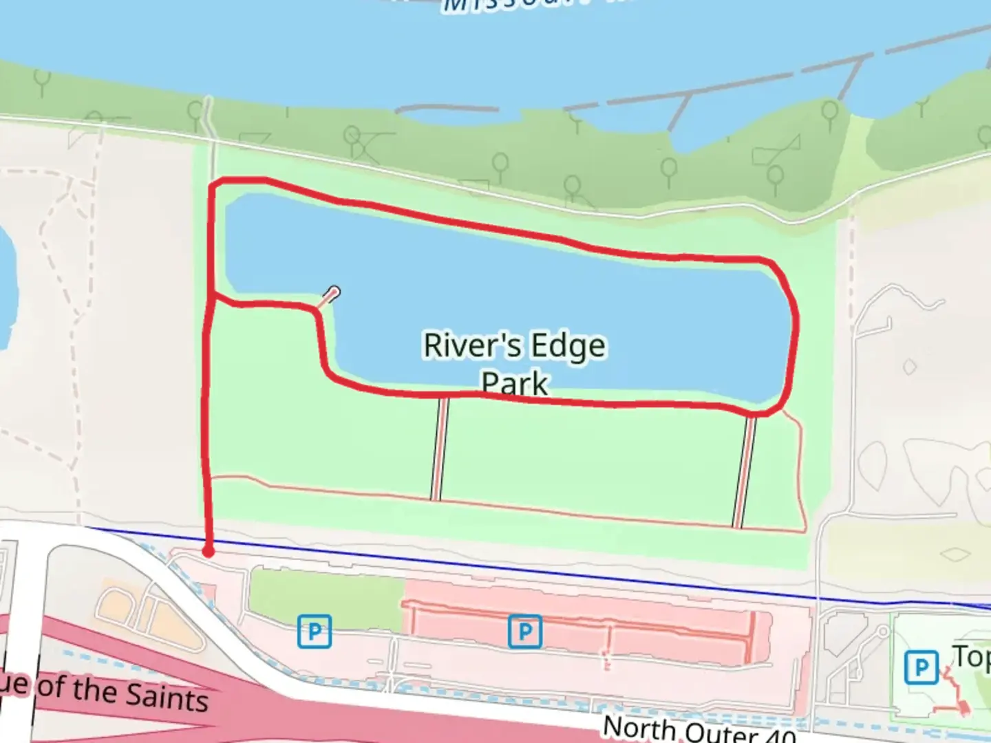 An image depicting the trail River's Edge Park Loop and its surrounding area.