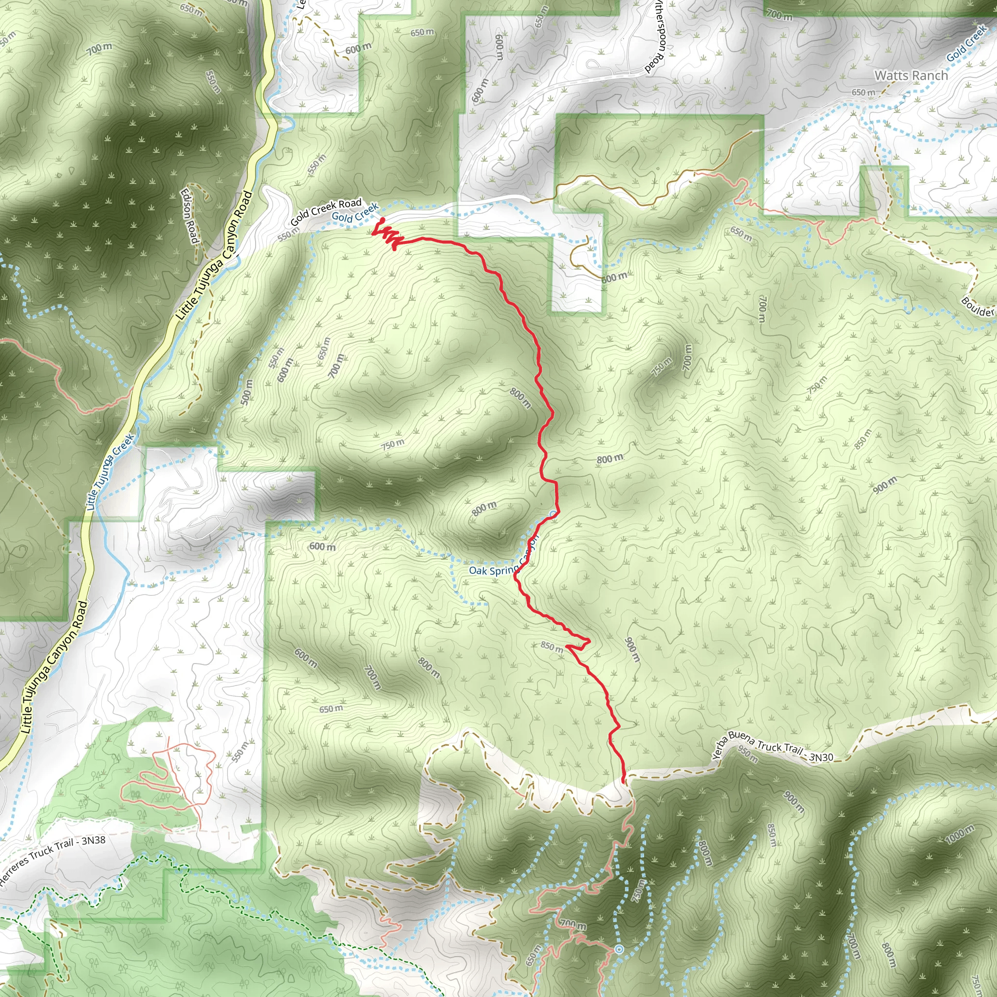 Oak Spring Trail Out and Back mobile static map