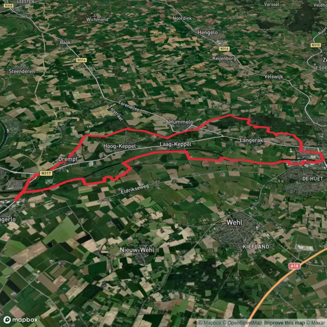 An image depicting the trail Huize Ulenpas, Grote Ven and Energiebrug via Graafschapspad and its surrounding area.