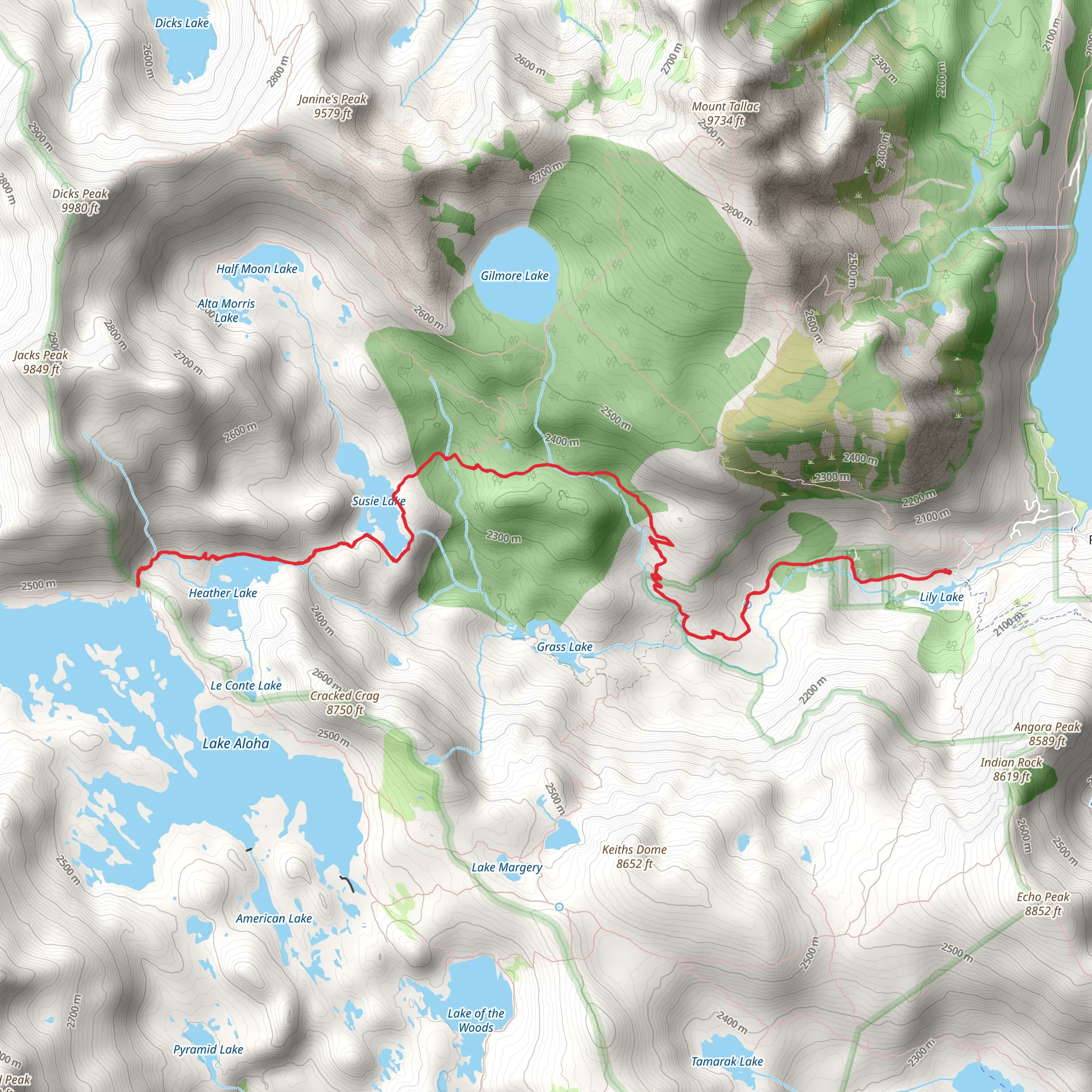 Lake Aloha, Heather Lake and Susie Lake via Tahoe Rim Trail mobile static map