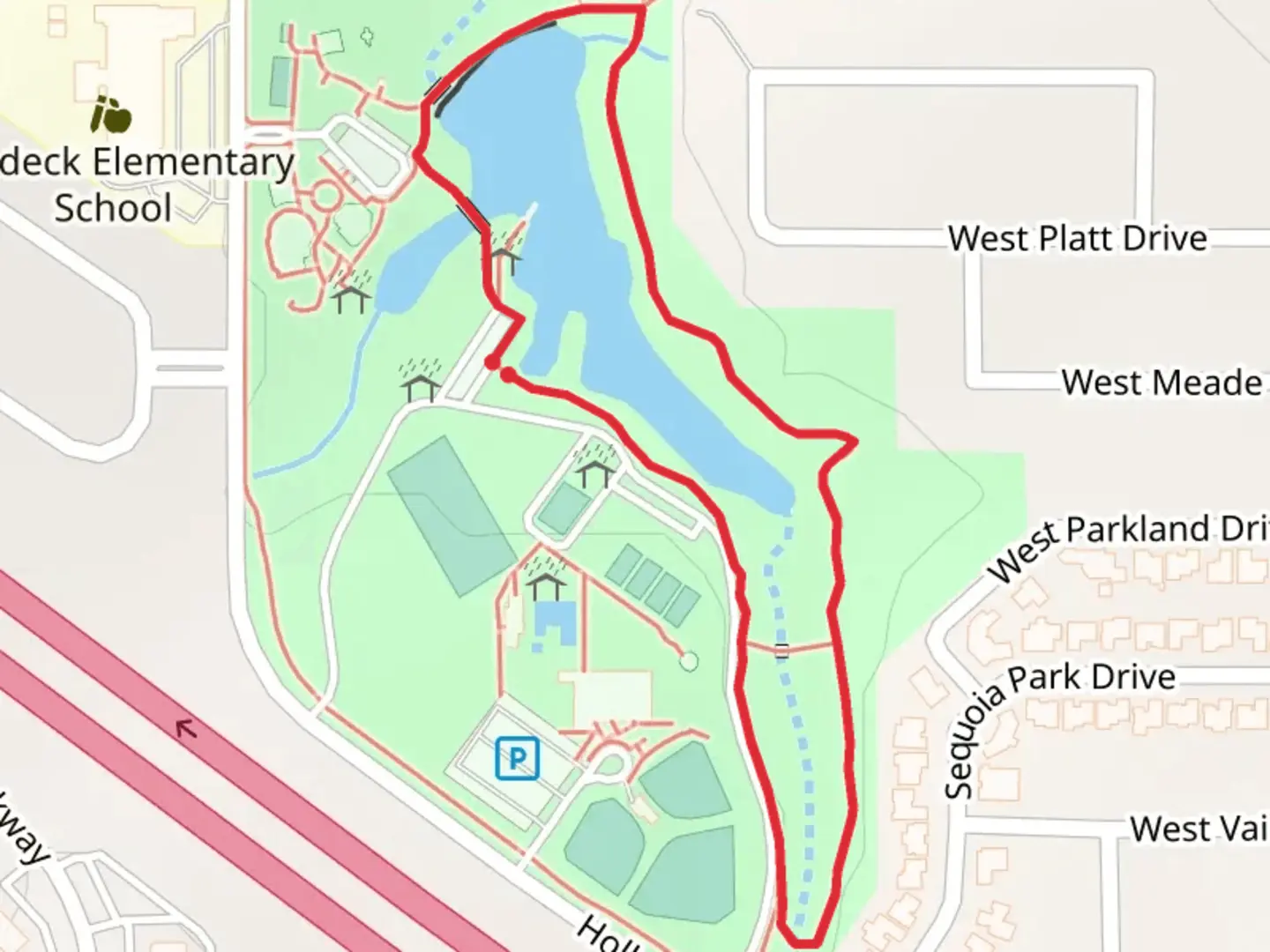 An image depicting the trail Mulvey Pond Loop and its surrounding area.