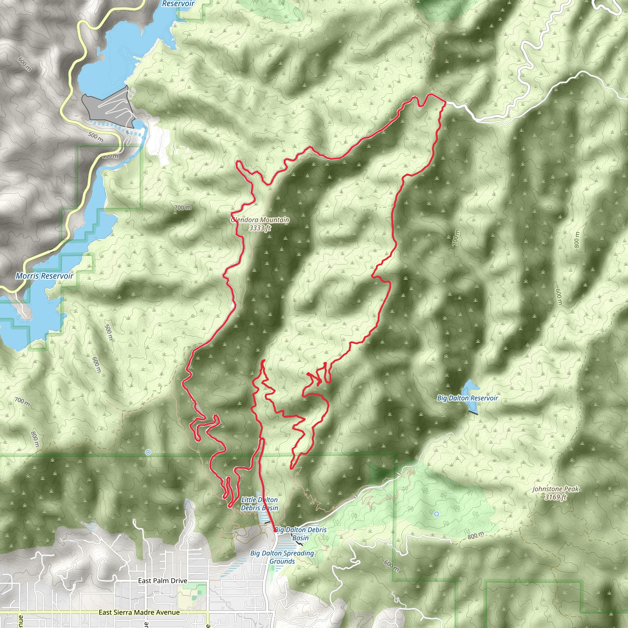 Dalton Debris and Glendora Mountain Loop mobile static map