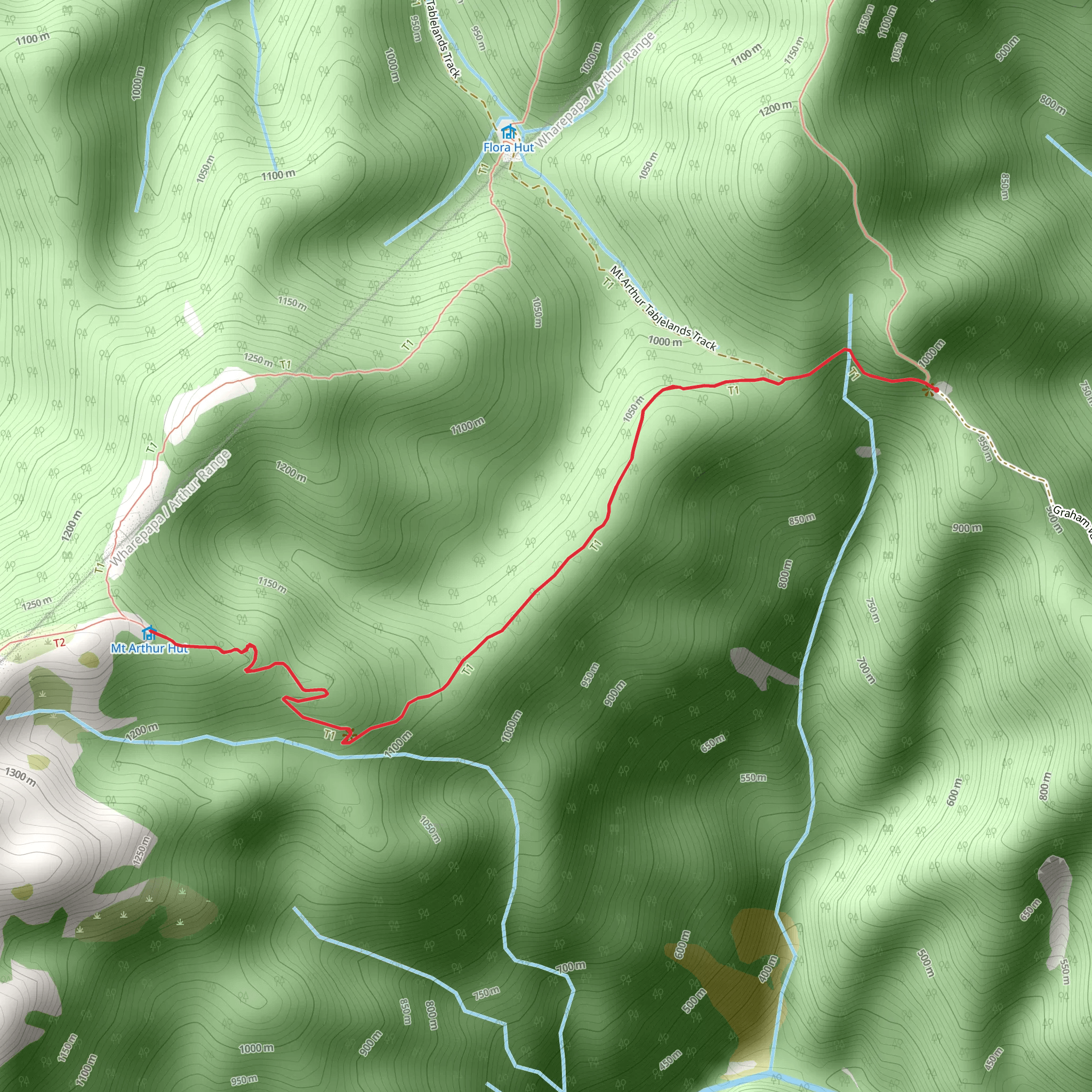 Flora Car Park to Mt Arthur Hut mobile static map