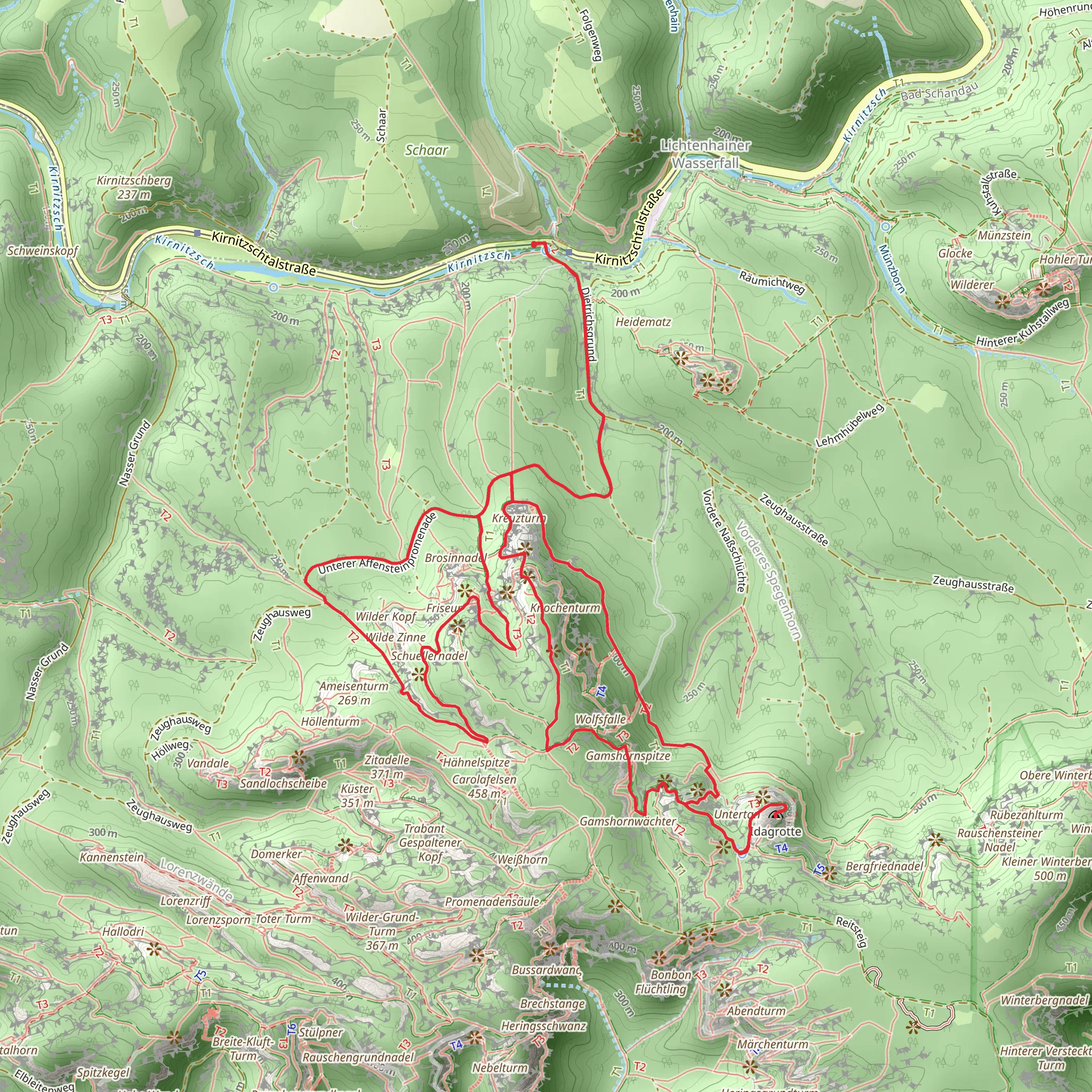 Satanskopf, Idagrotte and Hentzschelturm via Malerweg and Koenigsweg mobile static map