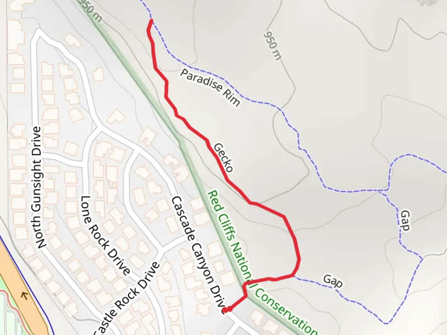 An image depicting the trail Gecko Trail and its surrounding area.