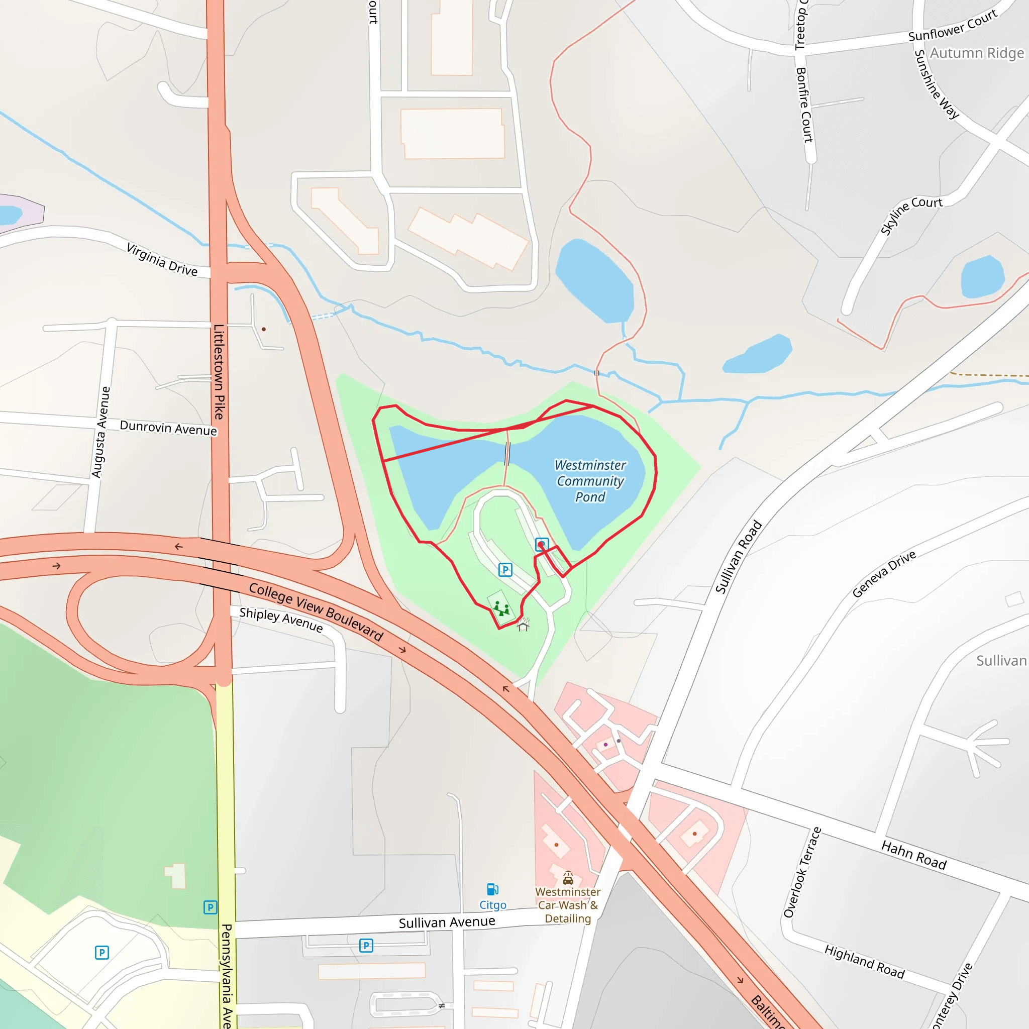 Westminster Community Pond Loop mobile static map