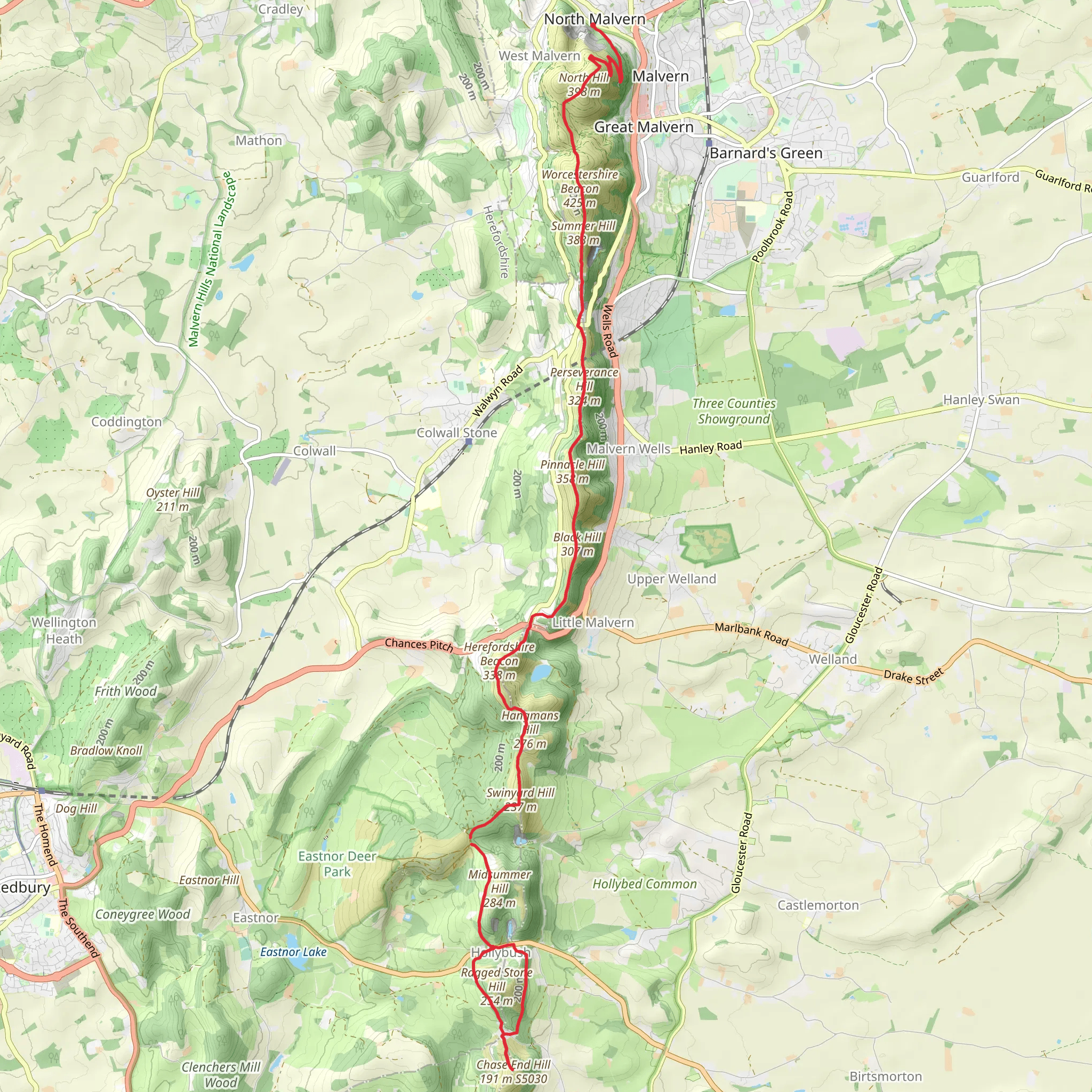 The Malverns - End to End mobile static map