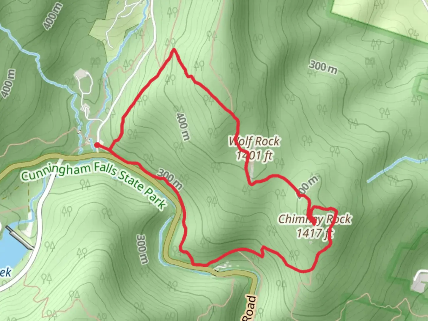 An image depicting the trail Wolf Rock and Chimney Rock via Gateway Trail and its surrounding area.