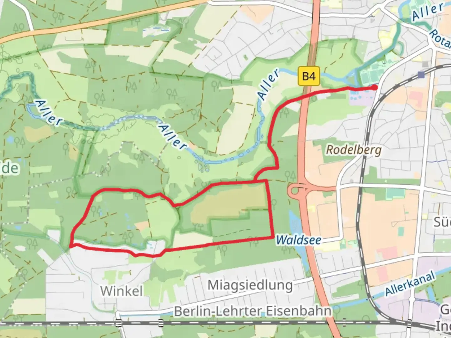 An image depicting the trail Gifhorner Heide Loop and its surrounding area.