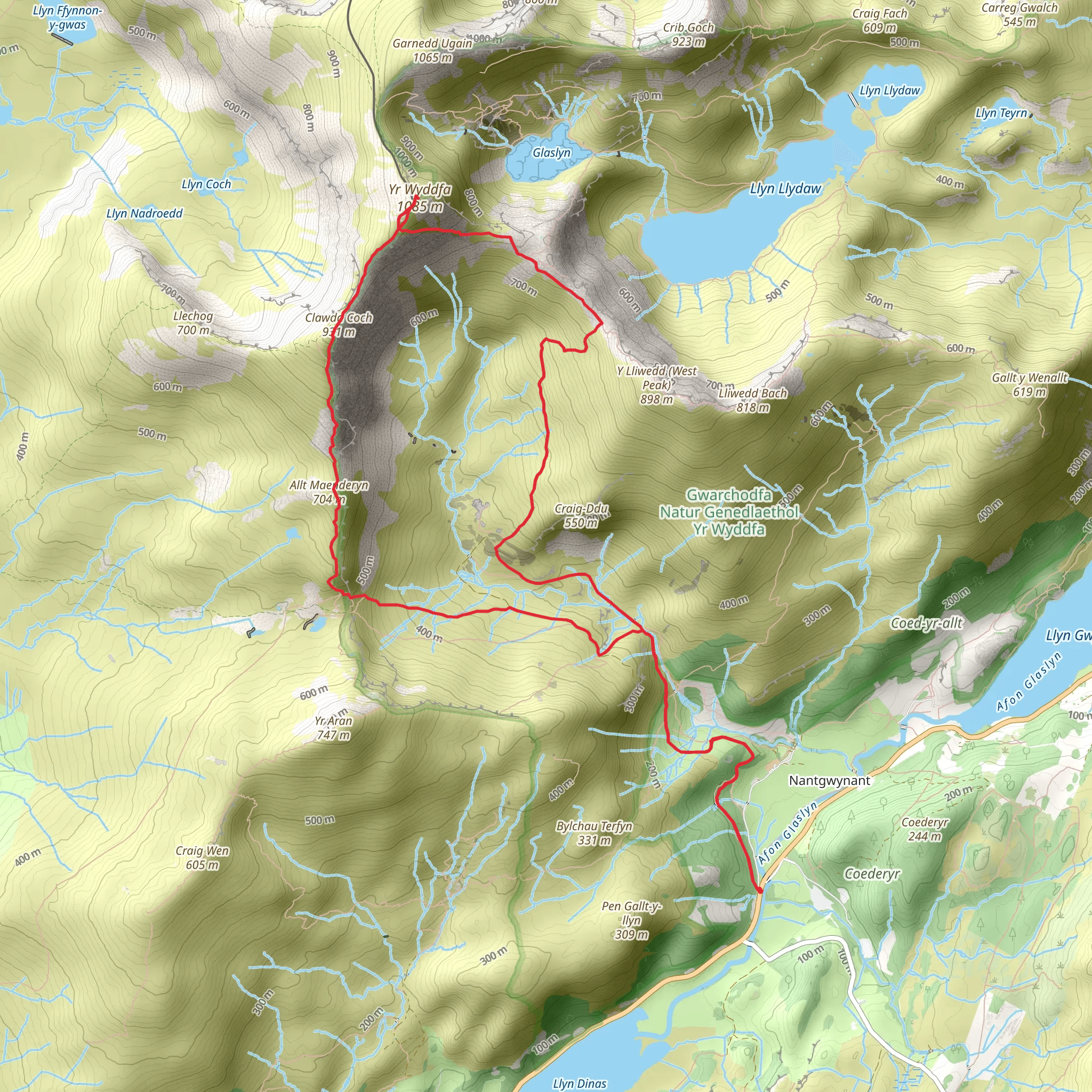 Snowdon via Watkin and Rhyd Ddu Paths (19) mobile static map