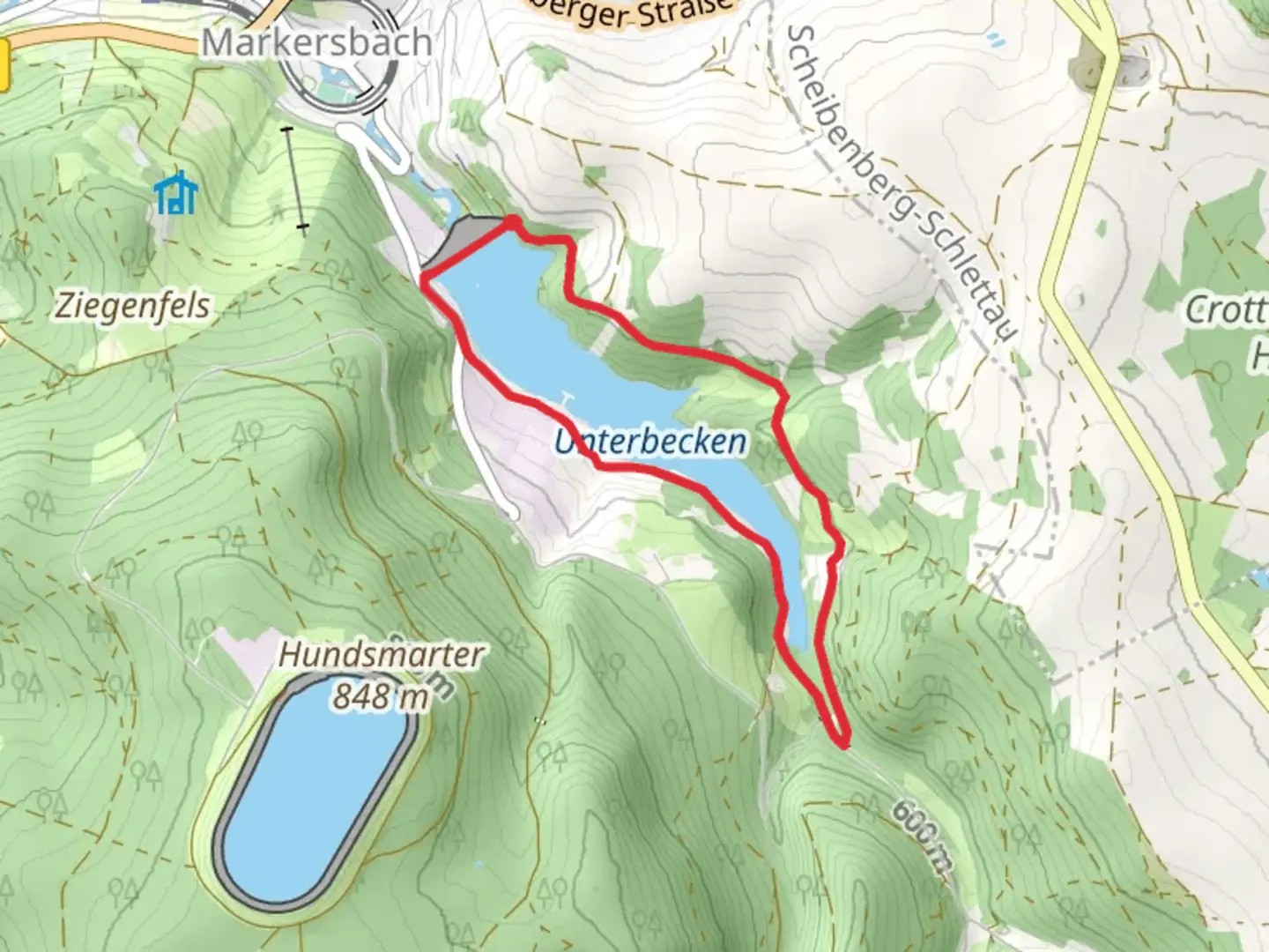 An image depicting the trail Unterbecken via Rundweg and its surrounding area.