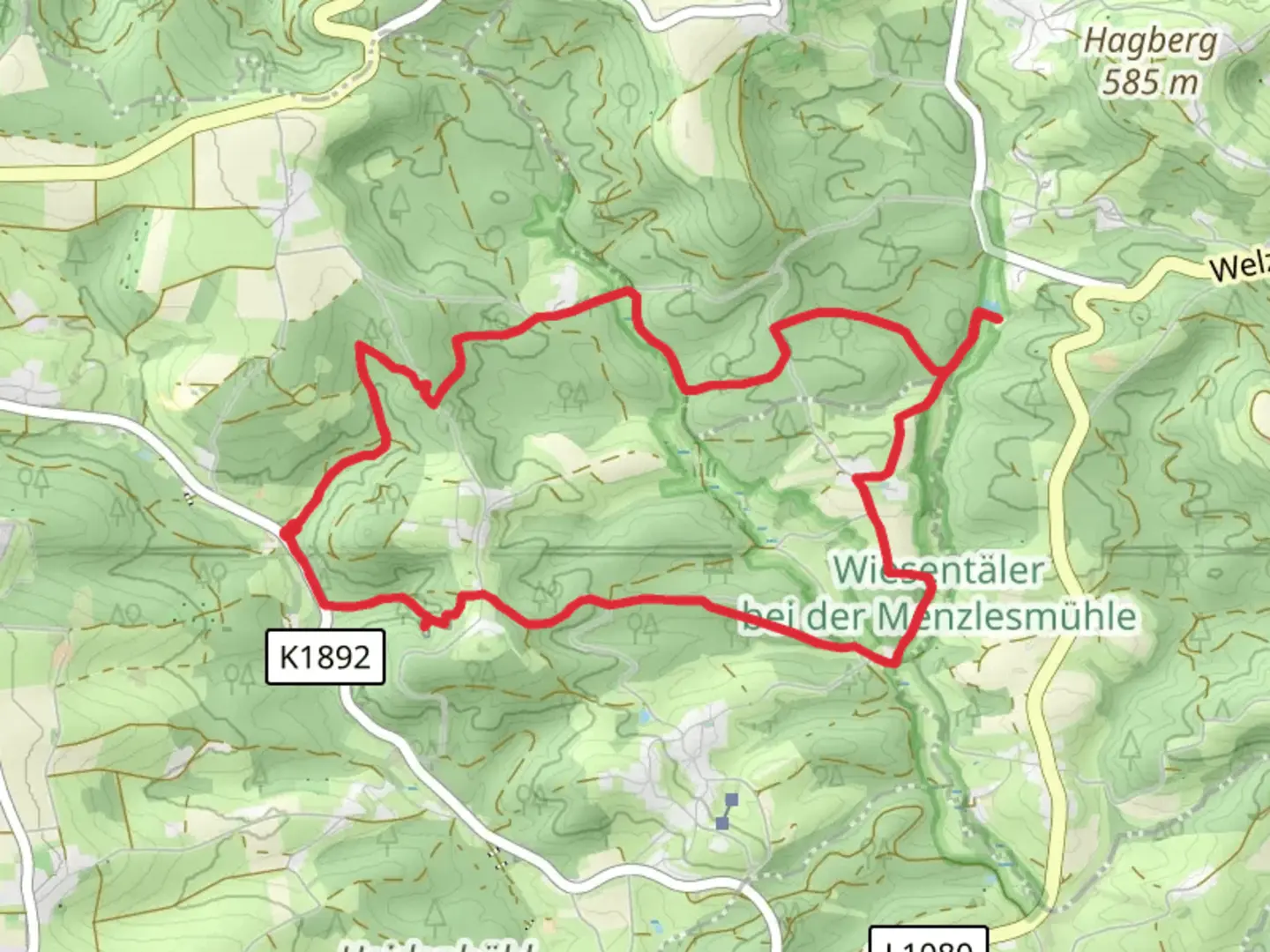 An image depicting the trail Ebersberg Rundweg and Querweg des SAV and its surrounding area.