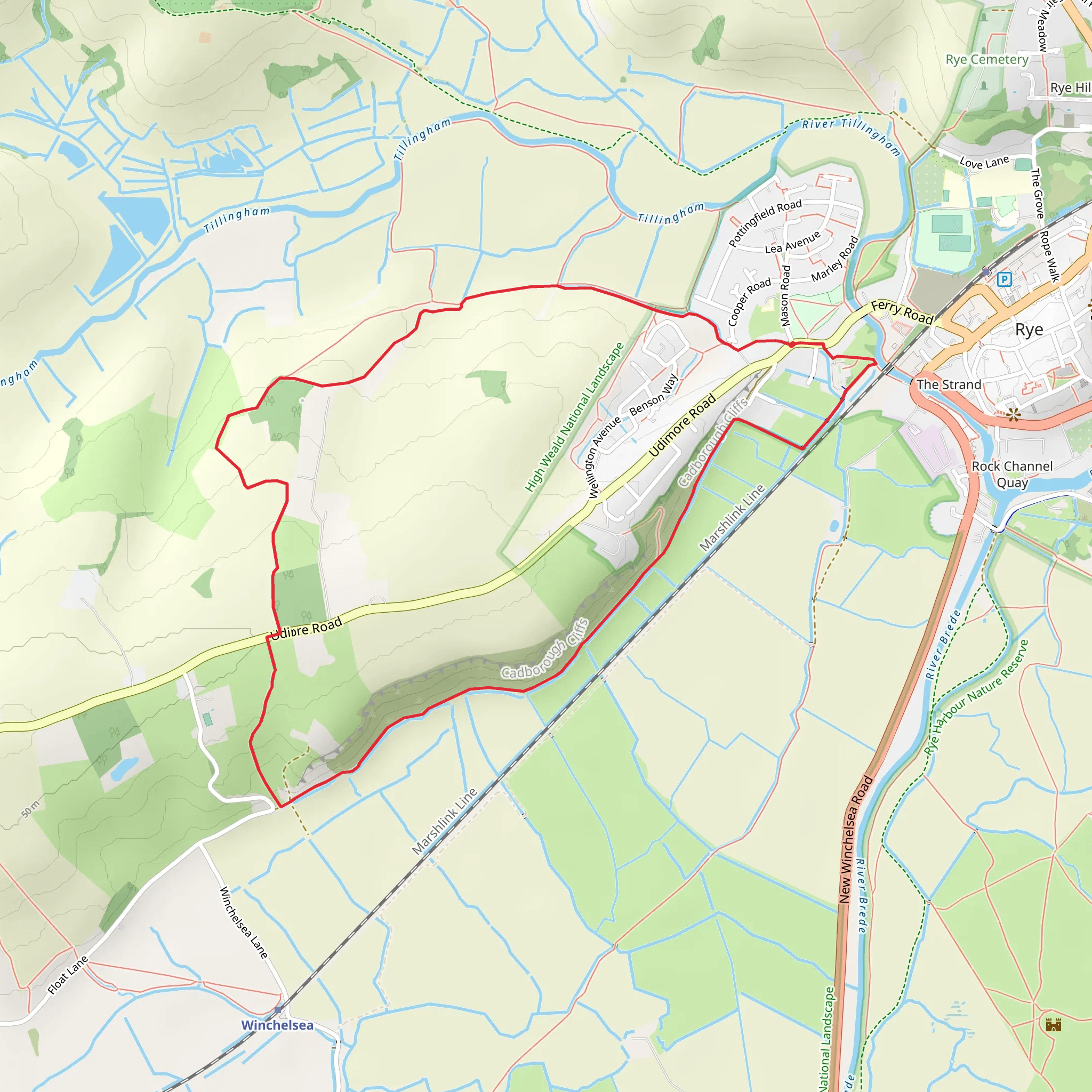 Cadborough Cliff and Gibbet Marsh Loop mobile static map
