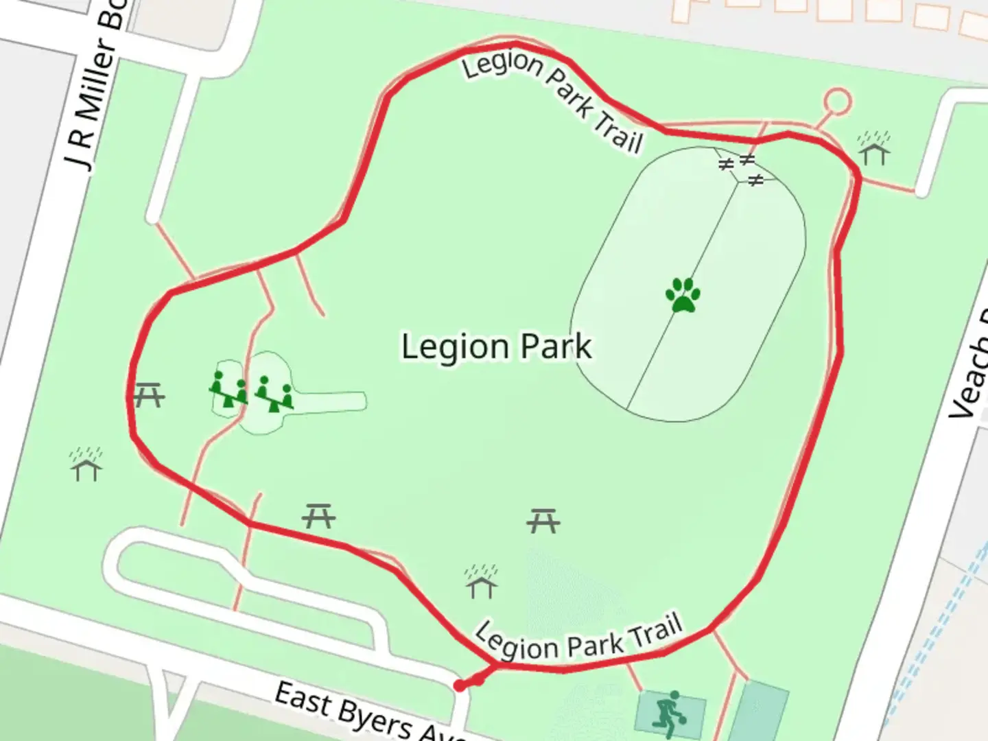 An image depicting the trail Legion Park Loop and its surrounding area.