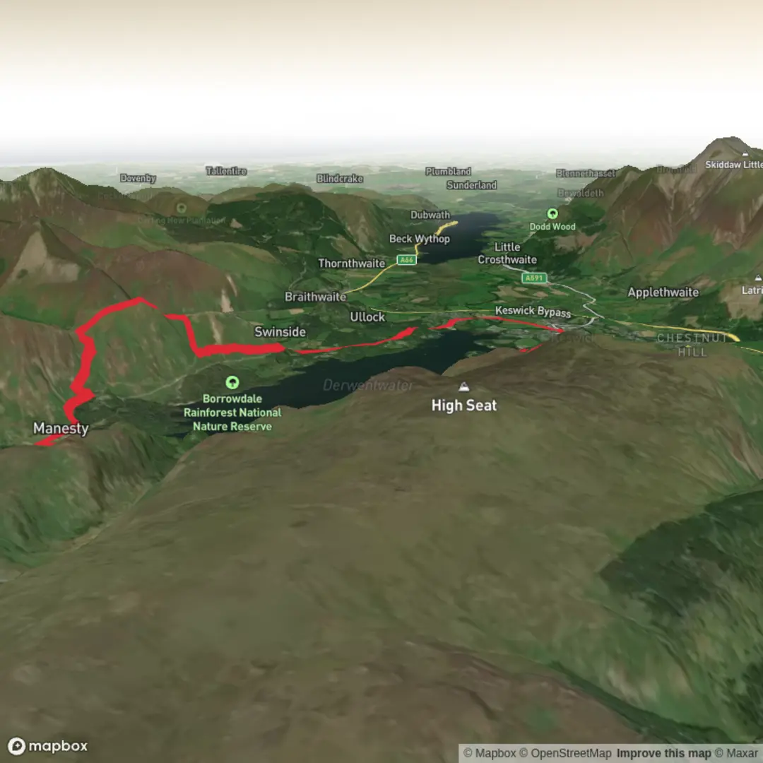 An image depicting the trail Hike from Cumberland around Derwentwater and its surrounding area.