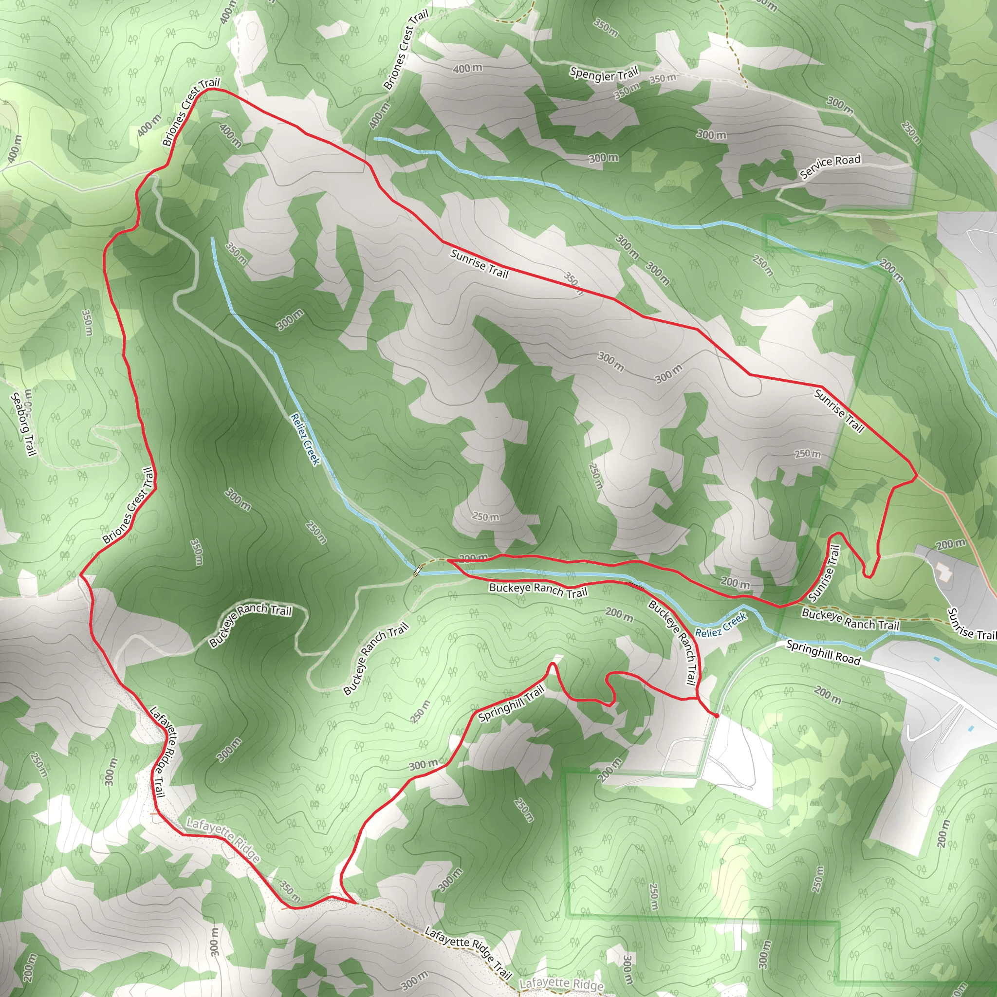 Springhill, Briones Crest and Sunrise Loop Trail mobile static map