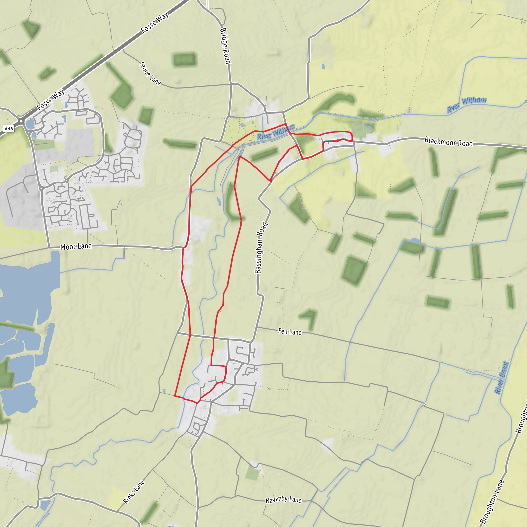 Aubourn Hall and Church Bridge Loop mobile static map