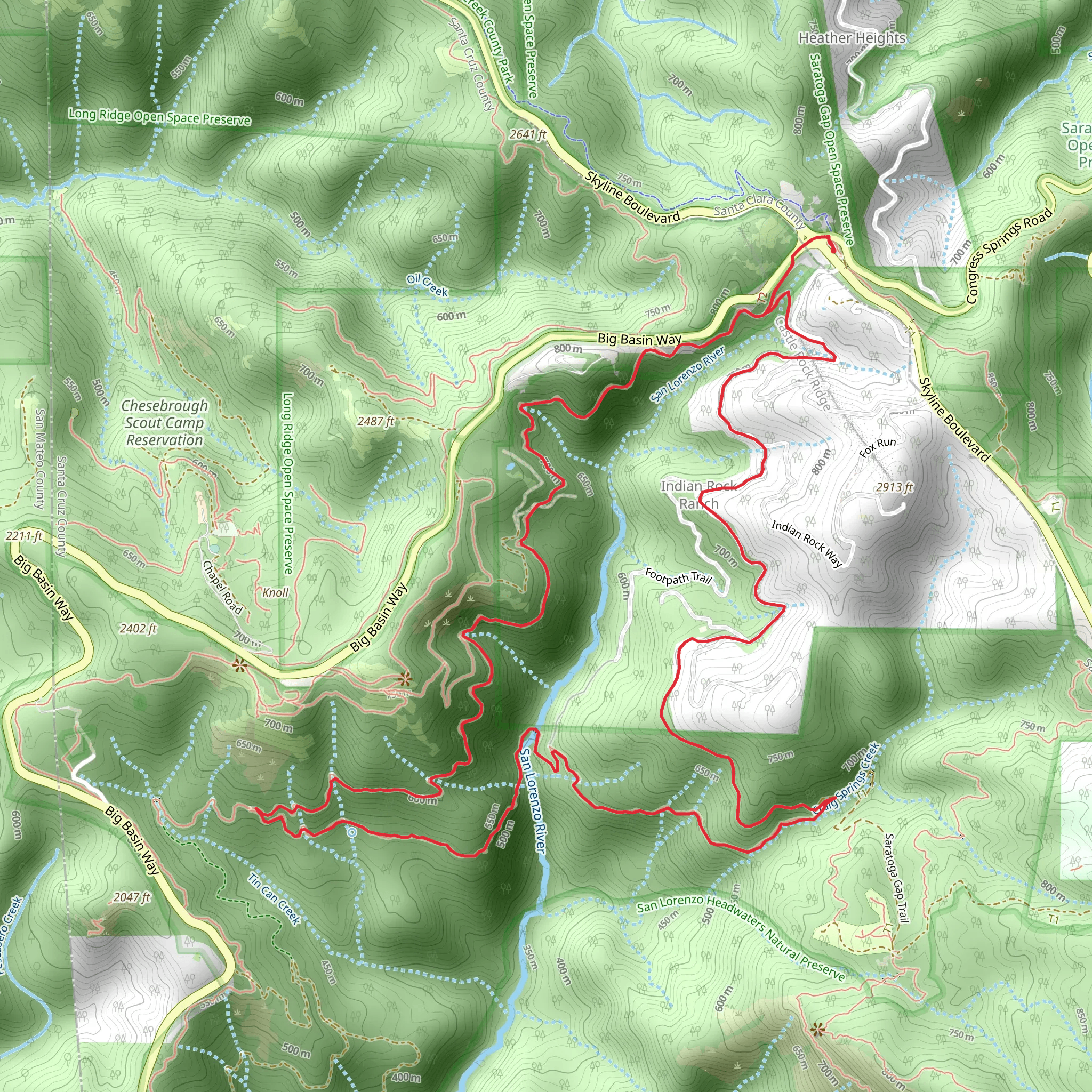 Saratoga Toll Road and Travertine Springs Loop Trail mobile static map