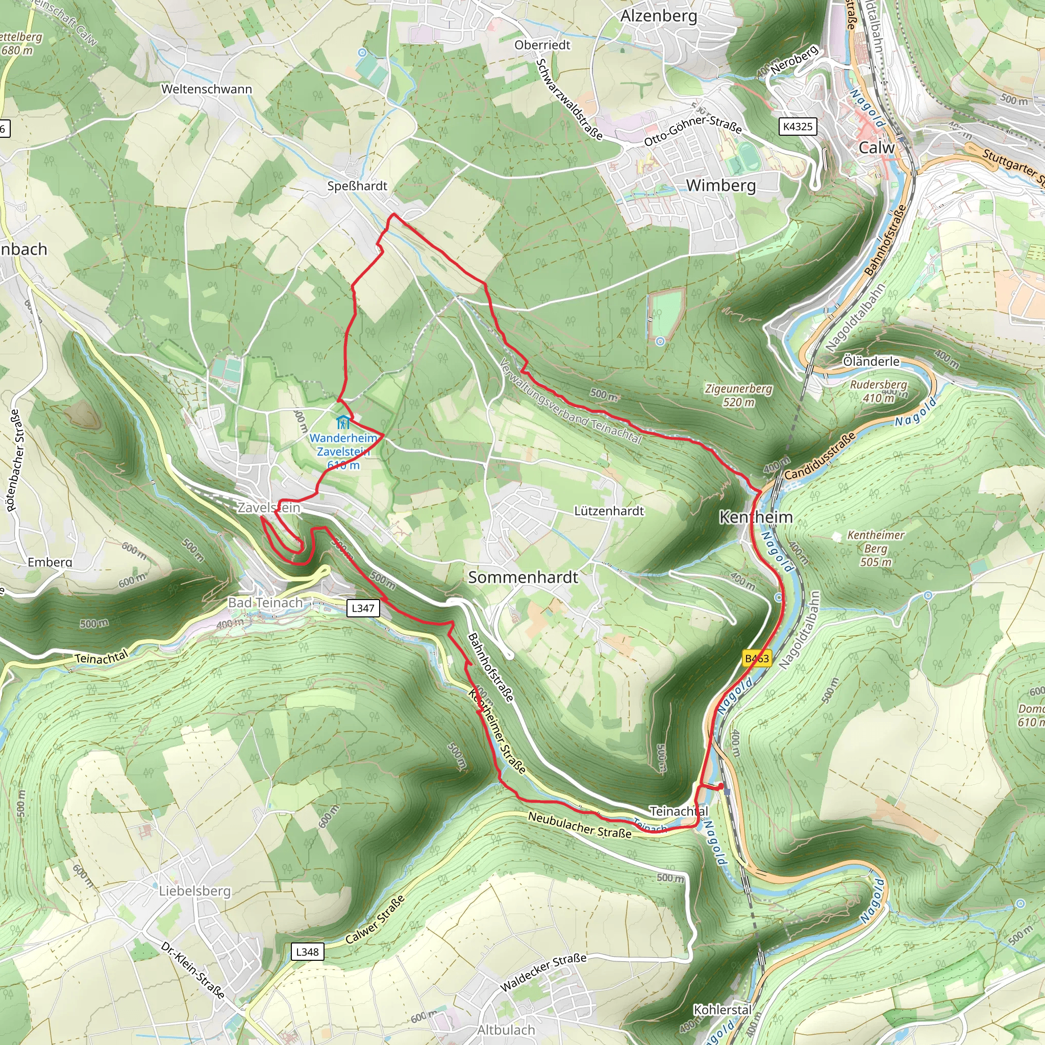 Birkwald - Untere Roetelbachschlucht and Burgweg - Adolfshoehe Loop mobile static map