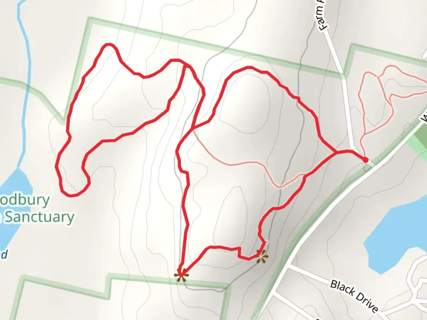 An image depicting the trail Woodbury Pond and Woodbury Hills Loop and its surrounding area.