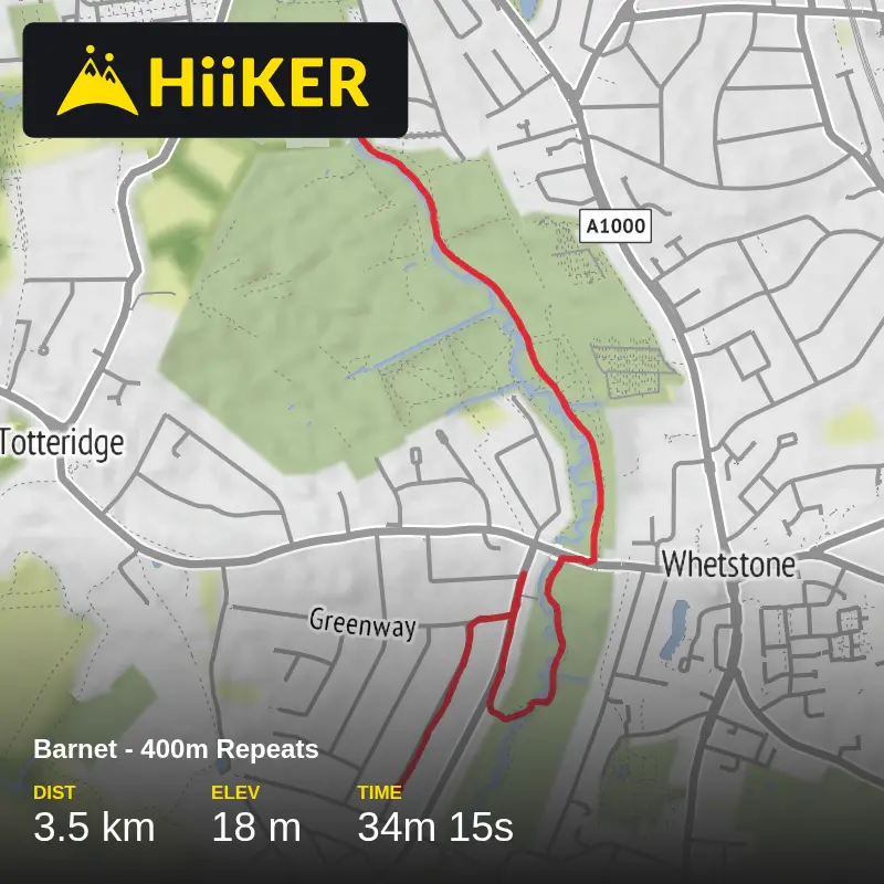 A map preview of the recording Barnet - 400m Repeats.