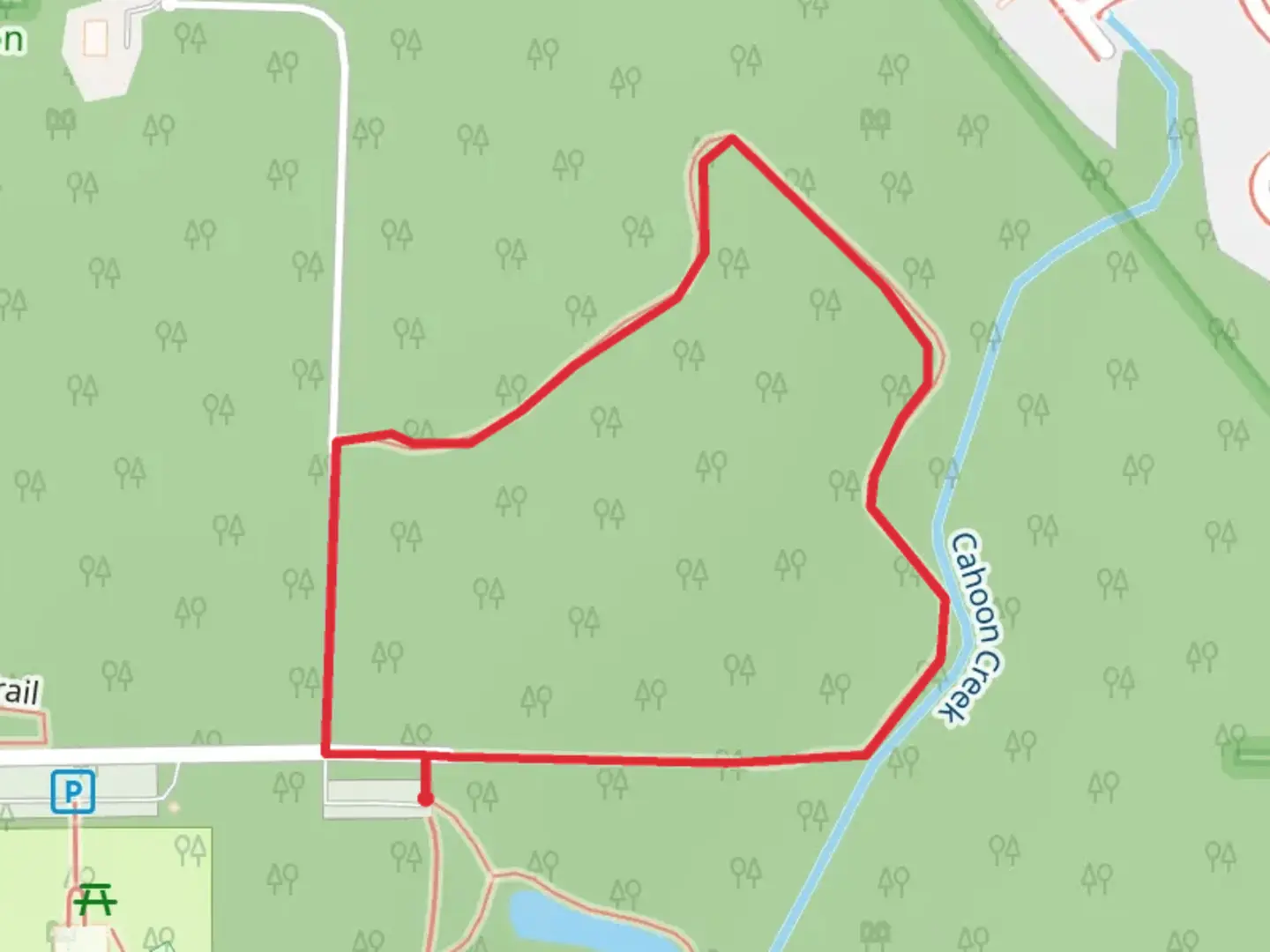 An image depicting the trail White Oak Lane Loop and its surrounding area.