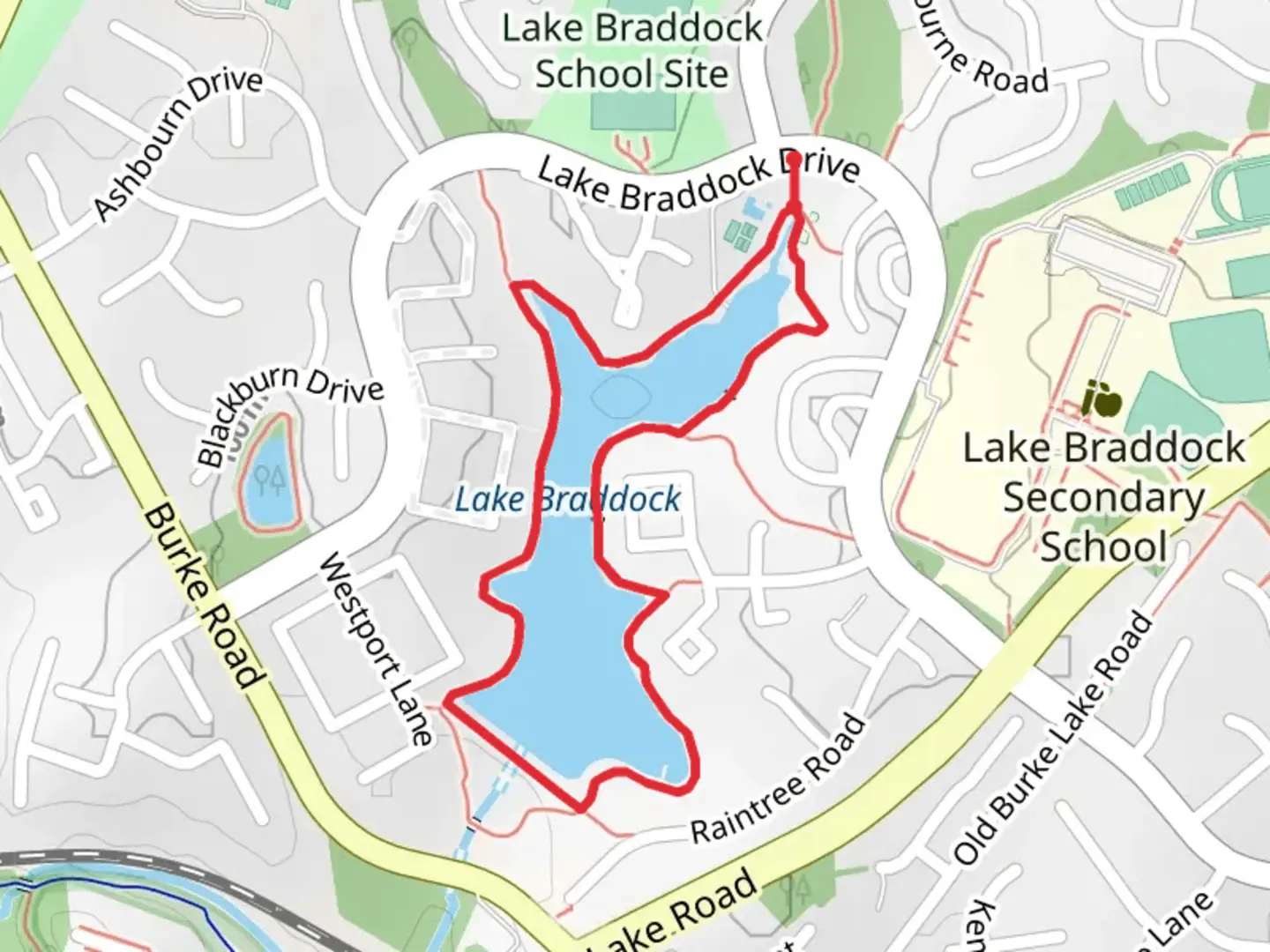 An image depicting the trail Lake Braddock Loop and its surrounding area.