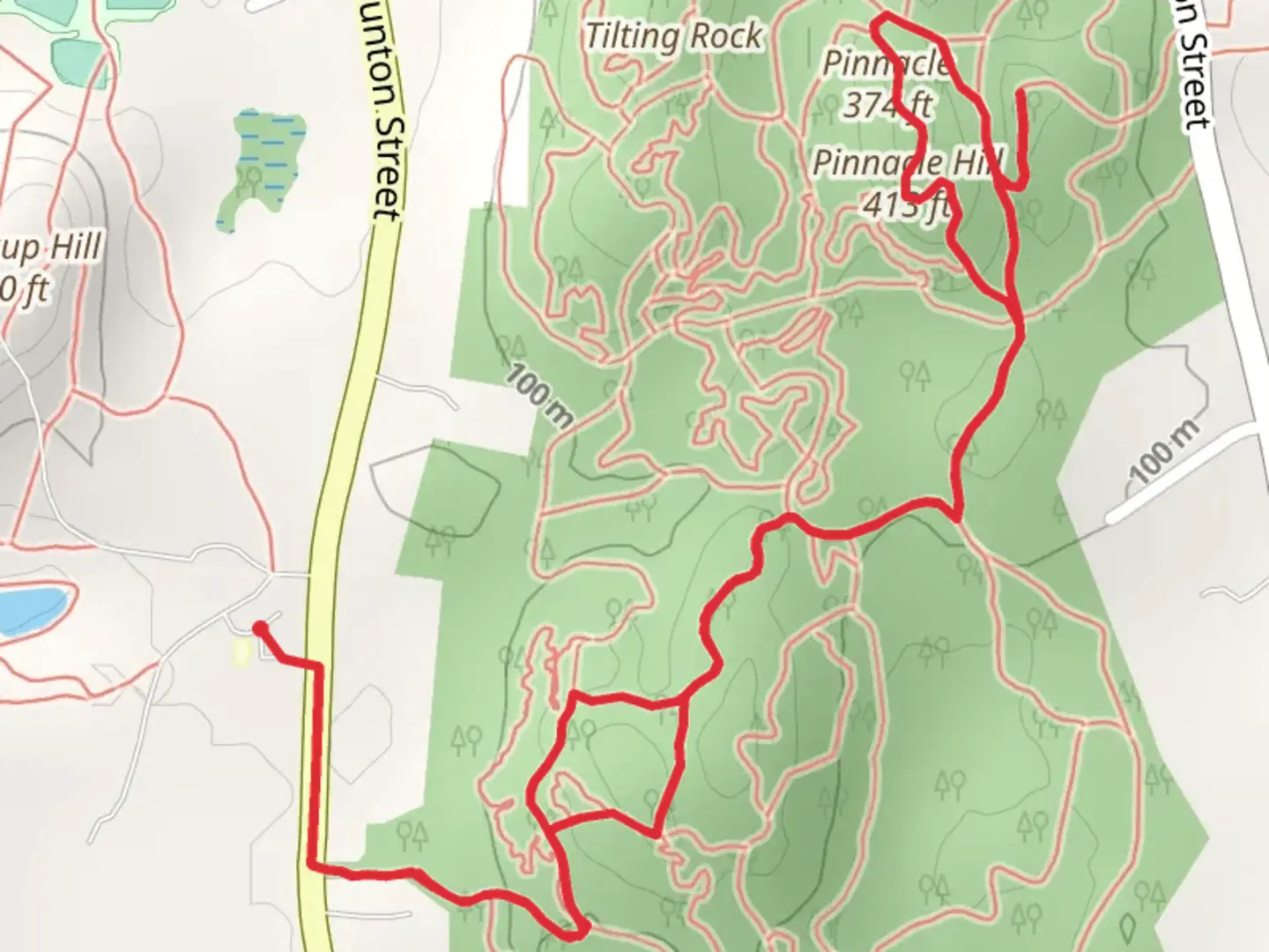 An image depicting the trail Pinnacle Hill Loop via Warner Trail and its surrounding area.