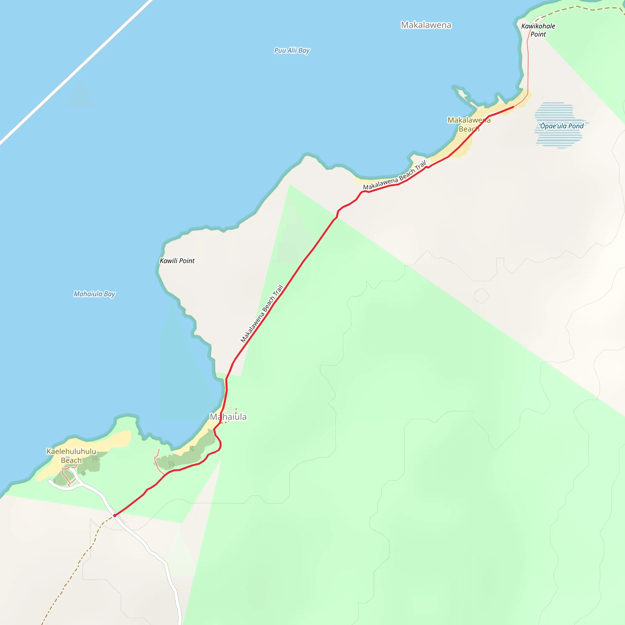 Opaeula Pond and Makalawena Beach Trail mobile static map