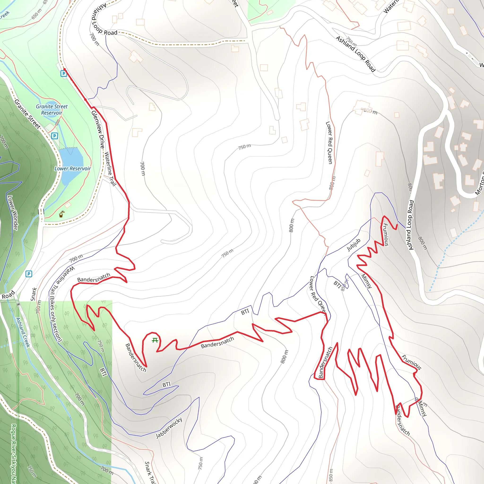 Waterline and Bandersnatch Trail mobile static map