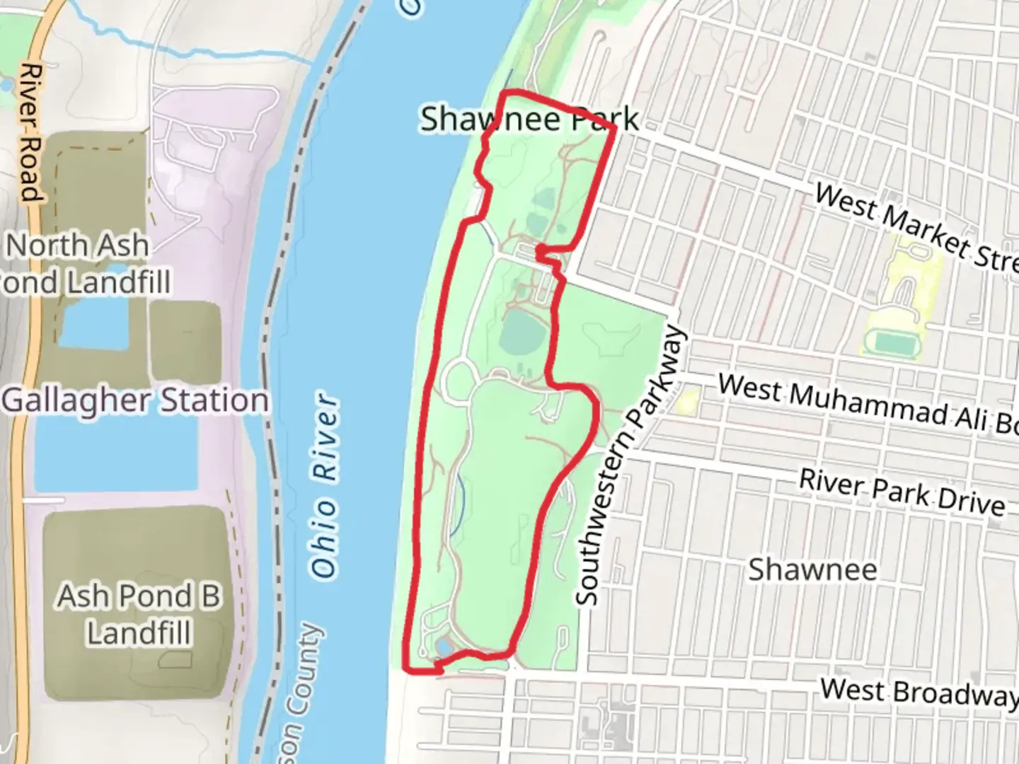An image depicting the trail Shawnee Park Loop and its surrounding area.