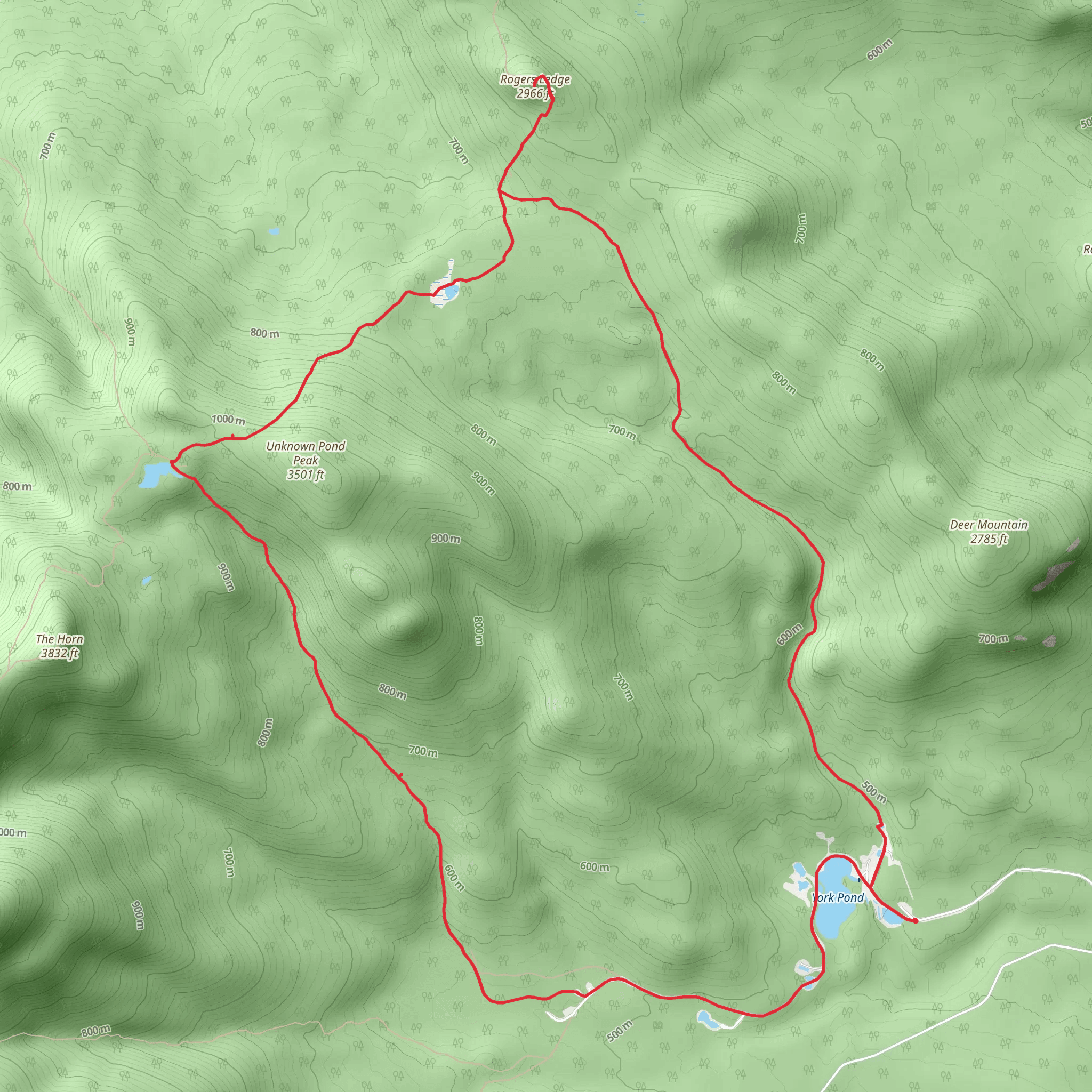 Roders Ledge and Unknown Pond Loop Trail - York Pond Road mobile static map