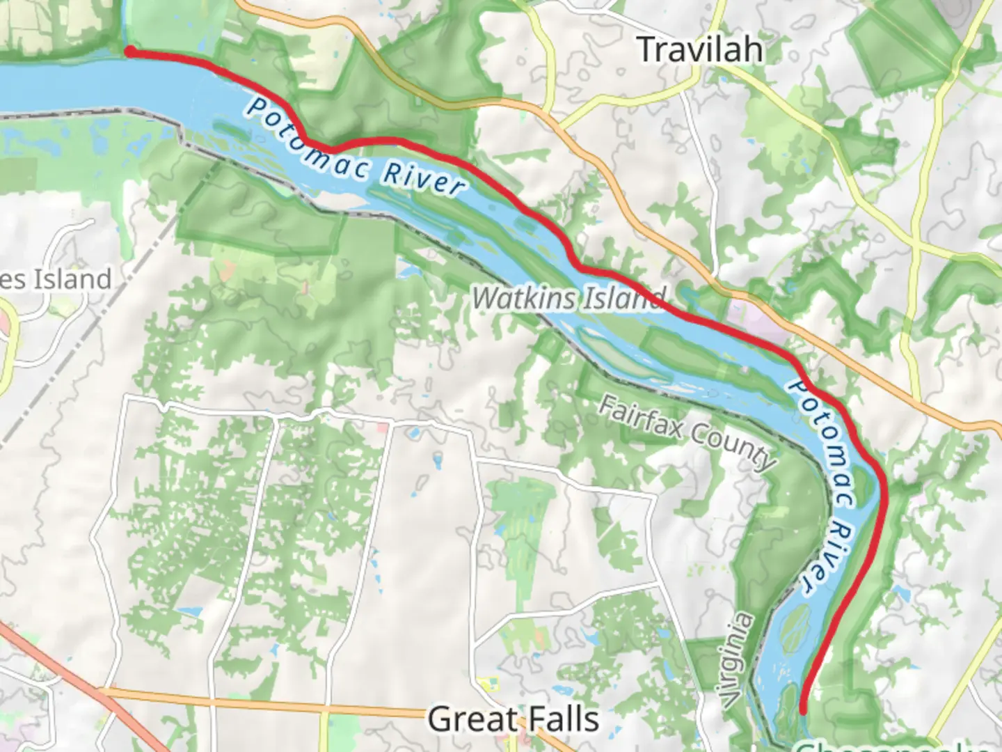 An image depicting the trail Chesapeake and Ohio Canal via Potomac River and its surrounding area.