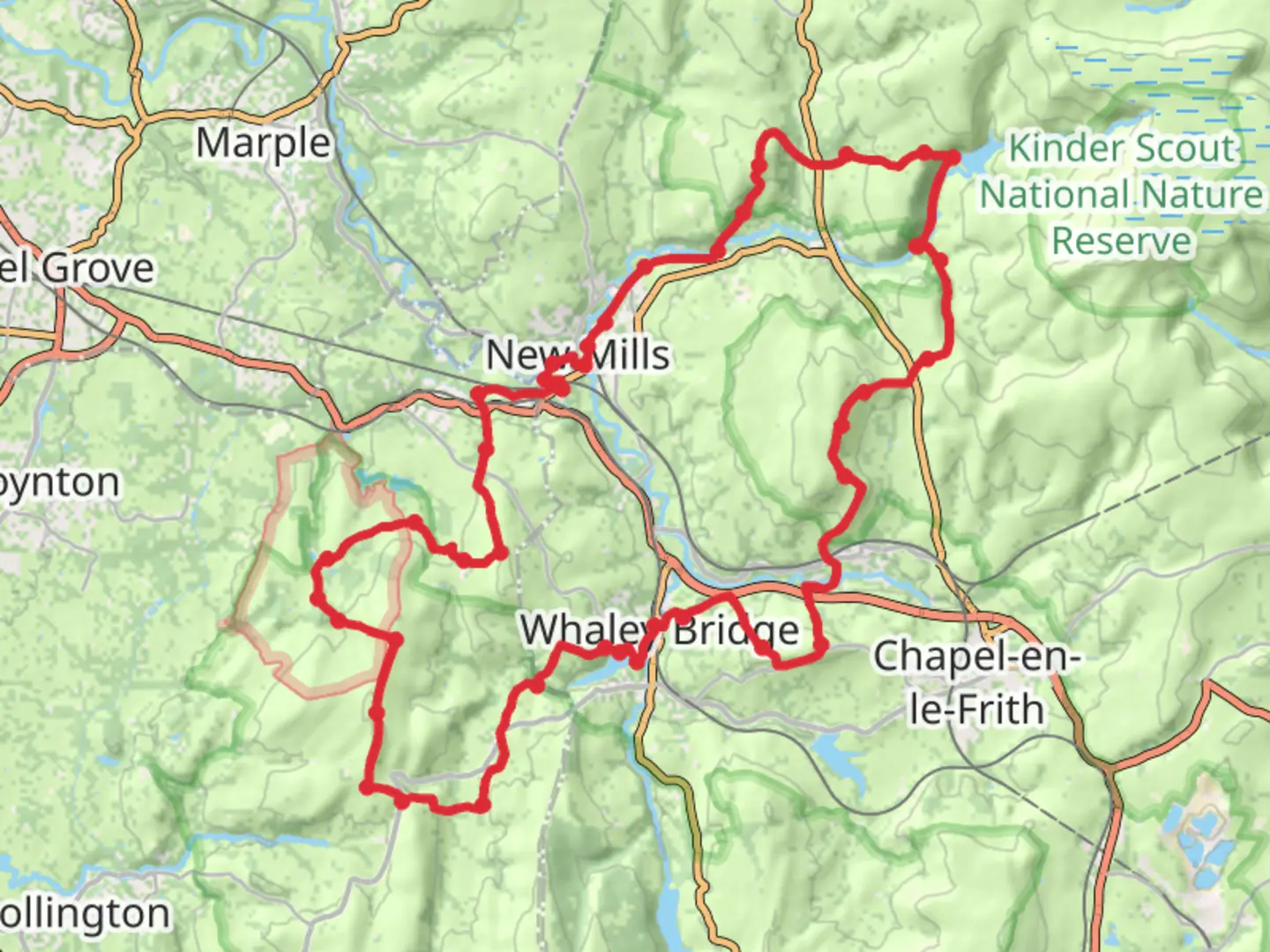 An image depicting the trail Hayfield, New Mills, Whaley Bridge and all the Ethels in between. and its surrounding area.
