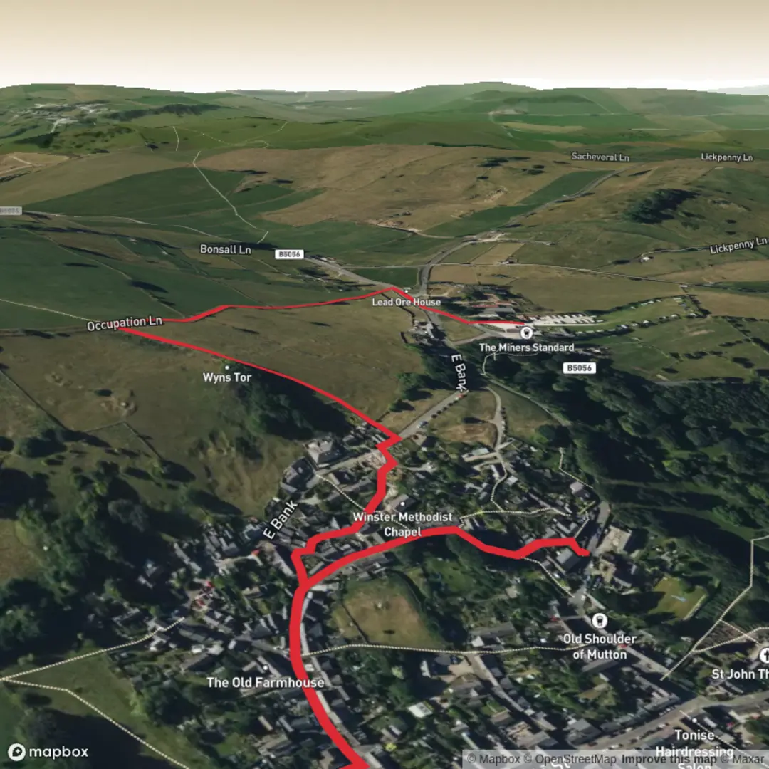 An image depicting the trail The Old Bowling Green to Miners Standard Pub Hike and its surrounding area.