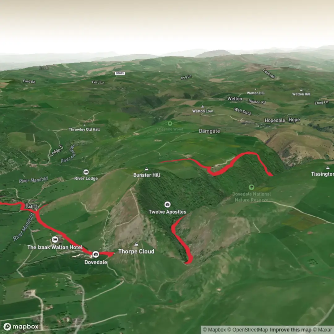 An image depicting the trail Ilam Dovedale Long Loop and its surrounding area.