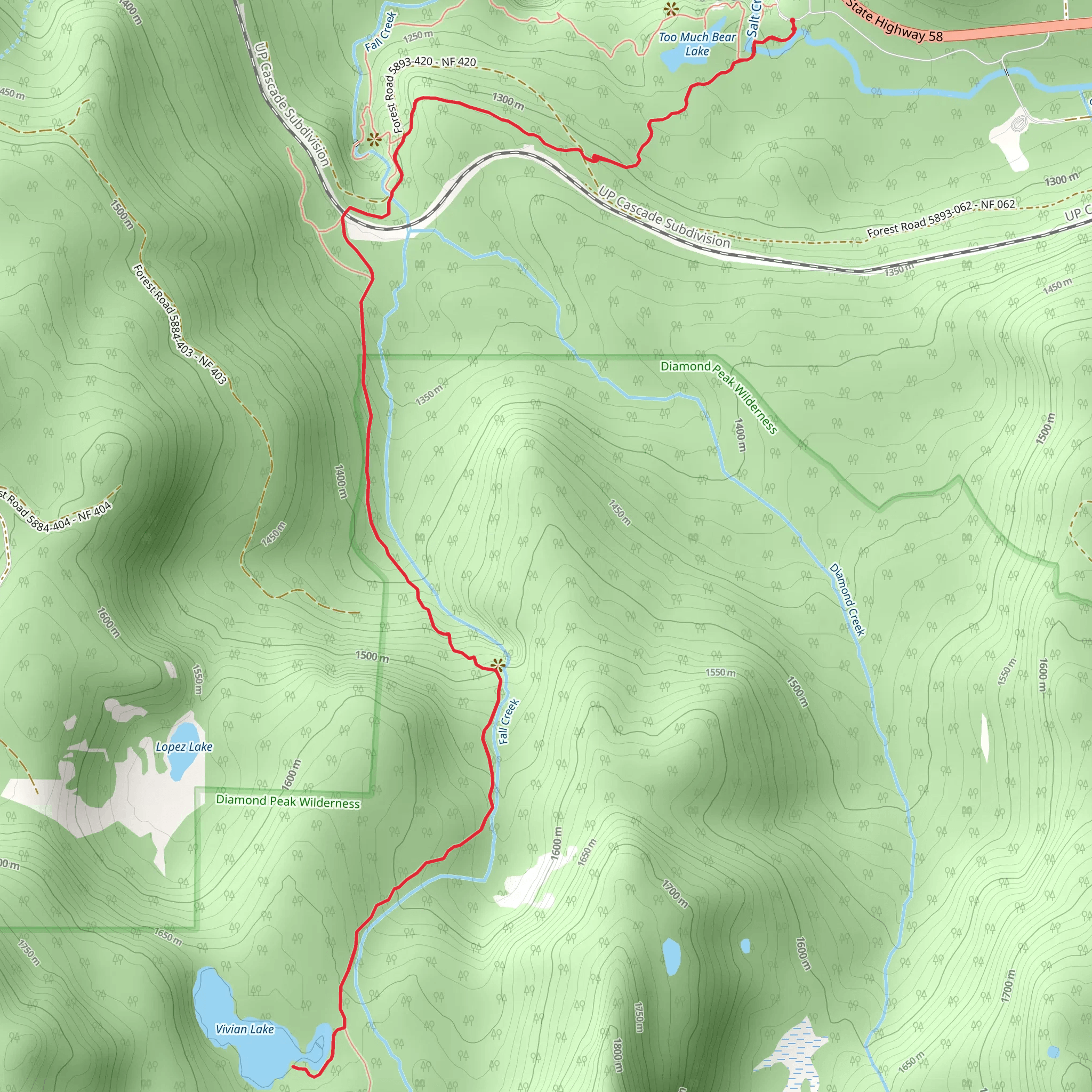 Vivian Lake via Diamond Creek Falls Trail mobile static map