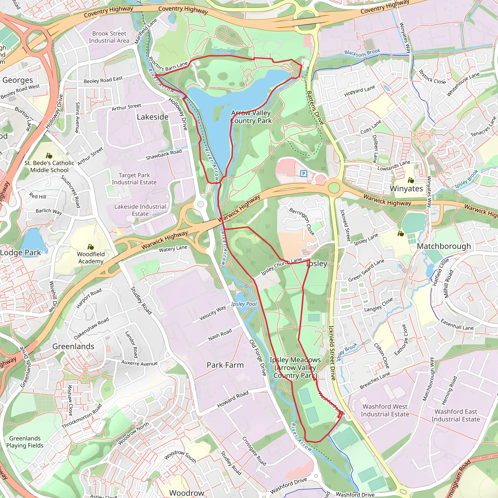Arrow Valley Country Park Loop mobile static map