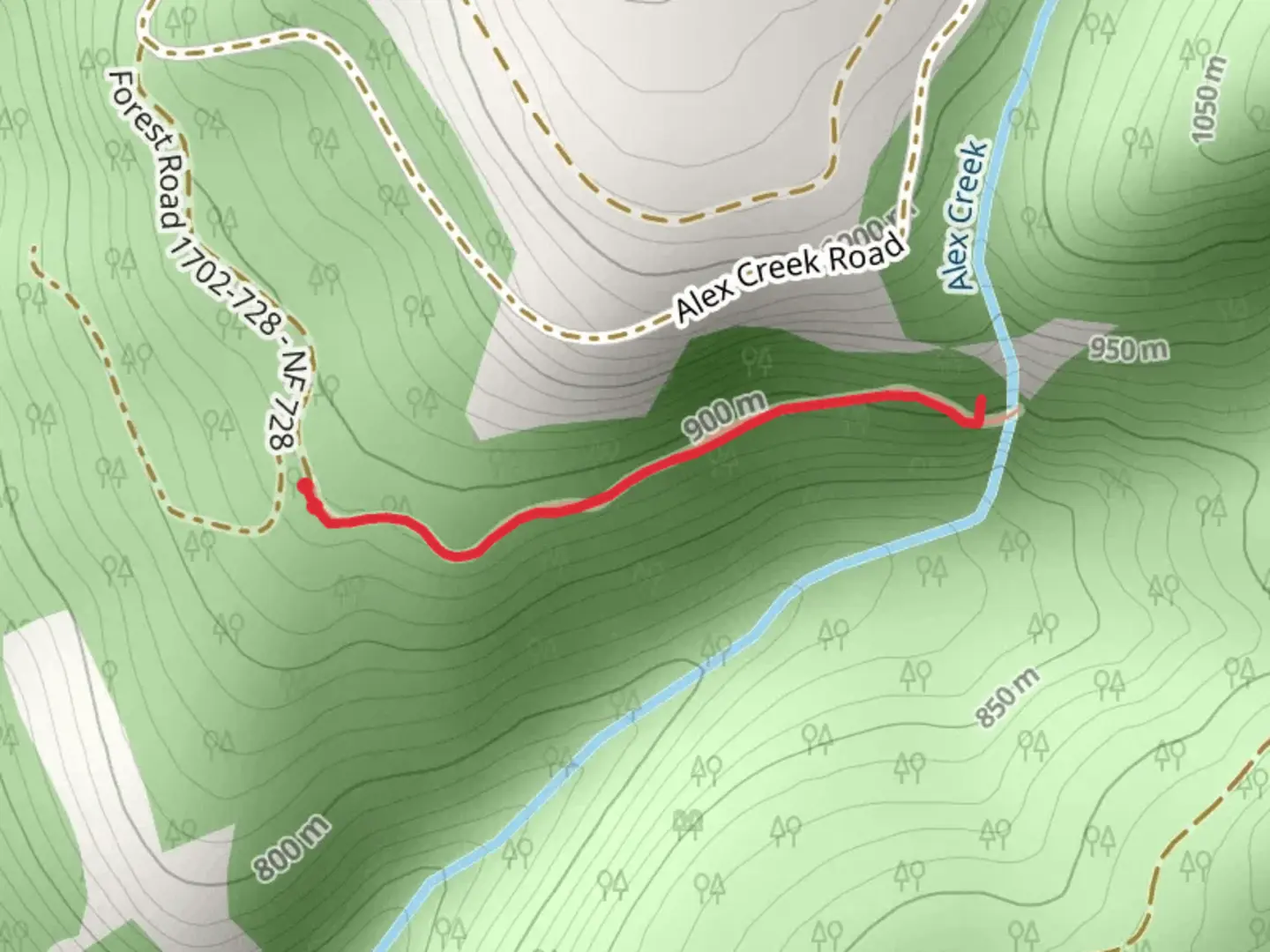 An image depicting the trail Moon Falls and its surrounding area.