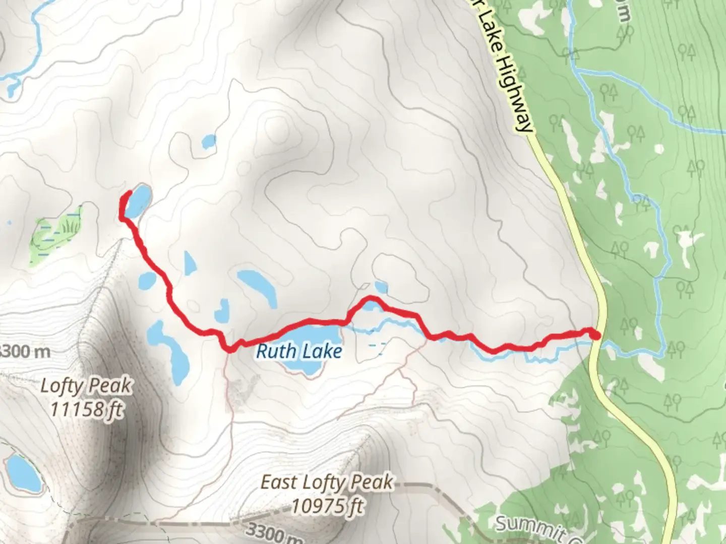 An image depicting the trail Jewel Lake via Ruth Lake Trail and its surrounding area.