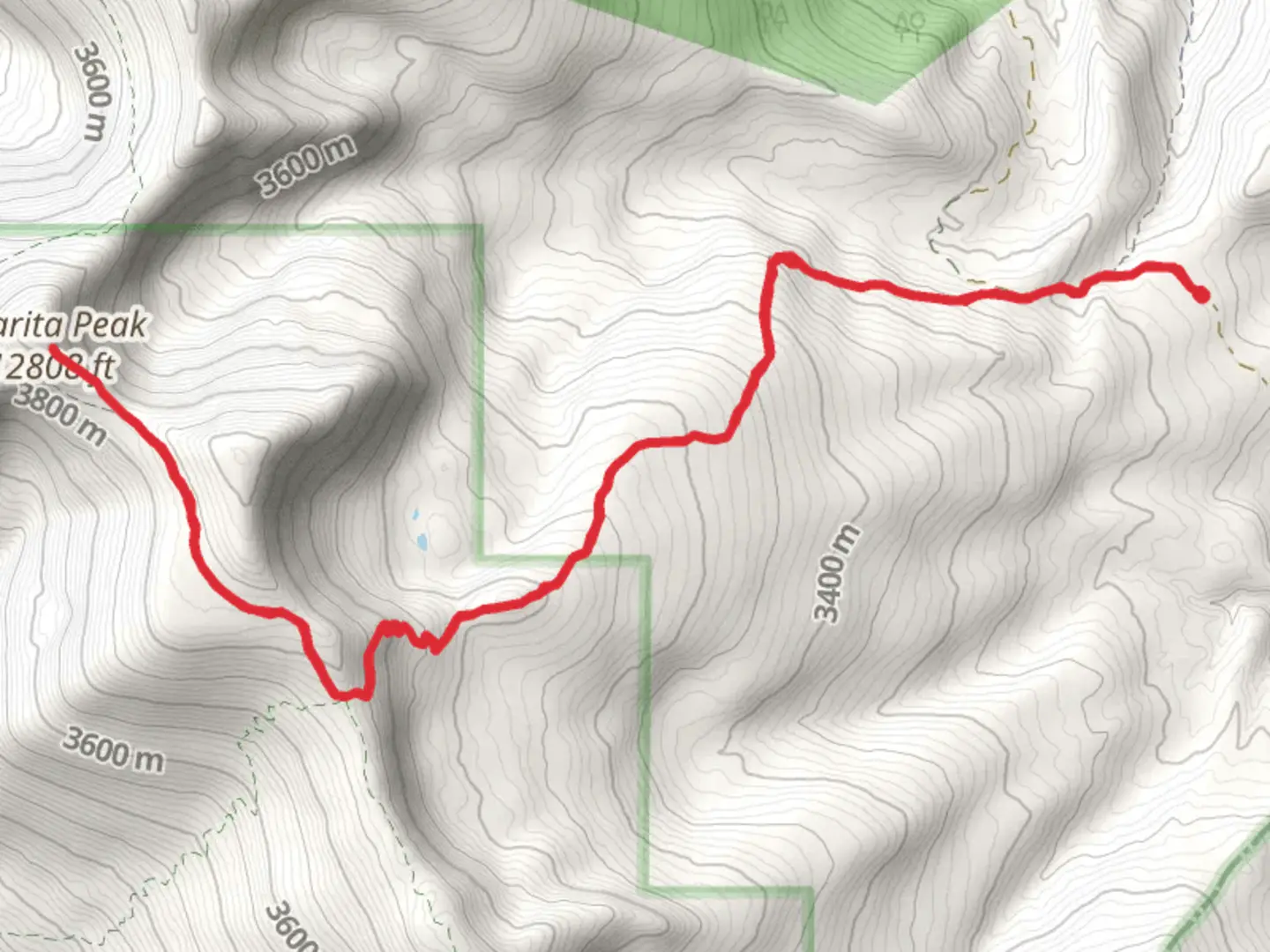 An image depicting the trail Jicarita Peak Route and its surrounding area.