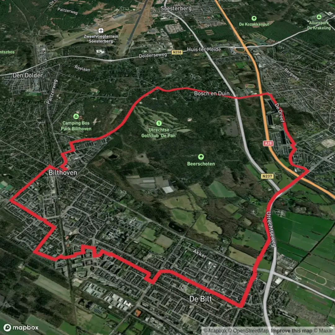 An image depicting the trail Hessen Weg and Oude Spoorbaan Loop and its surrounding area.