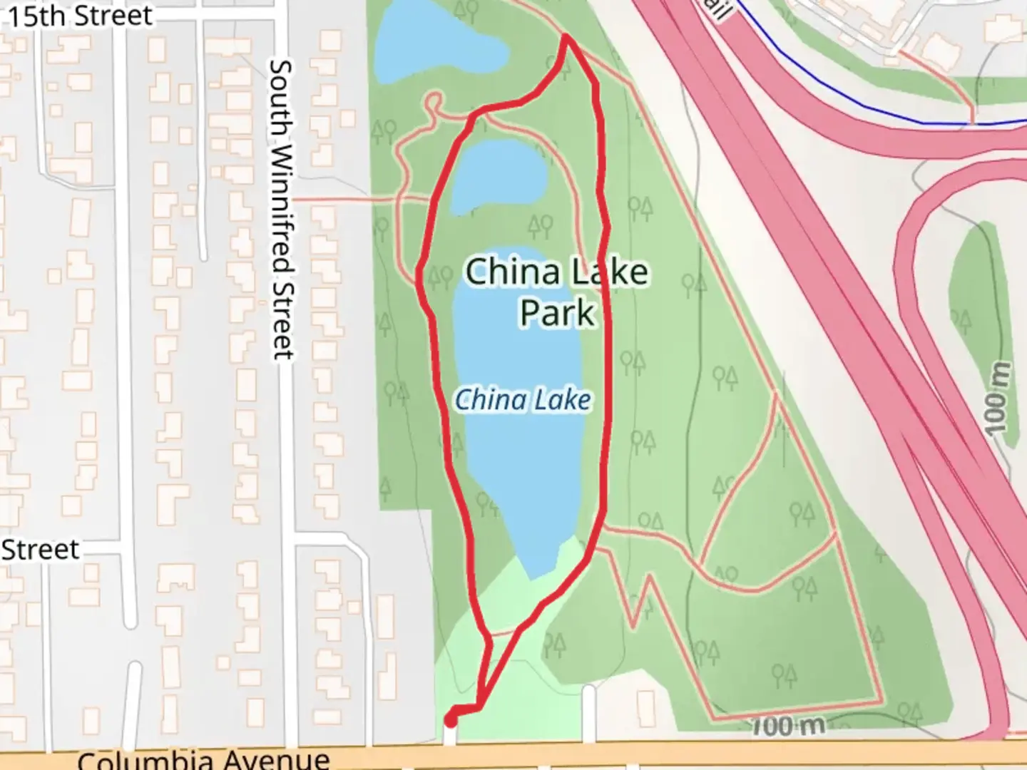 An image depicting the trail China Lake Loop and its surrounding area.
