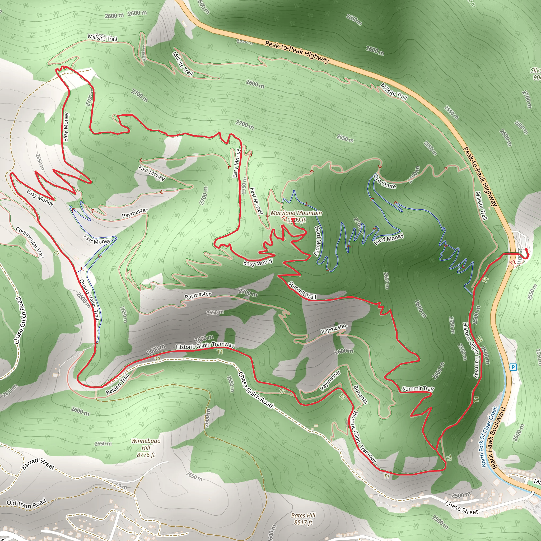 Marryland Mountain via Easy Money and Quartz Valley Trail mobile static map