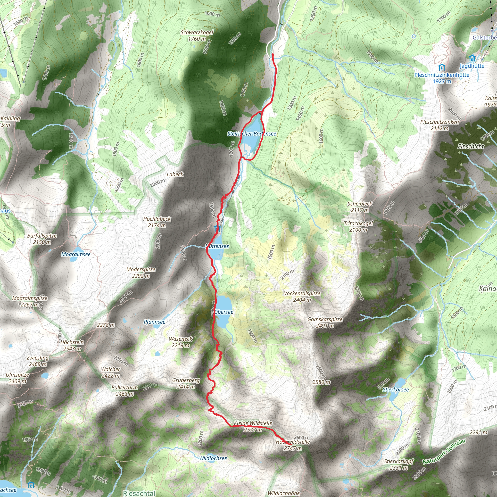 The Hochwildstelle via the Hans Wödl Hütte mobile static map
