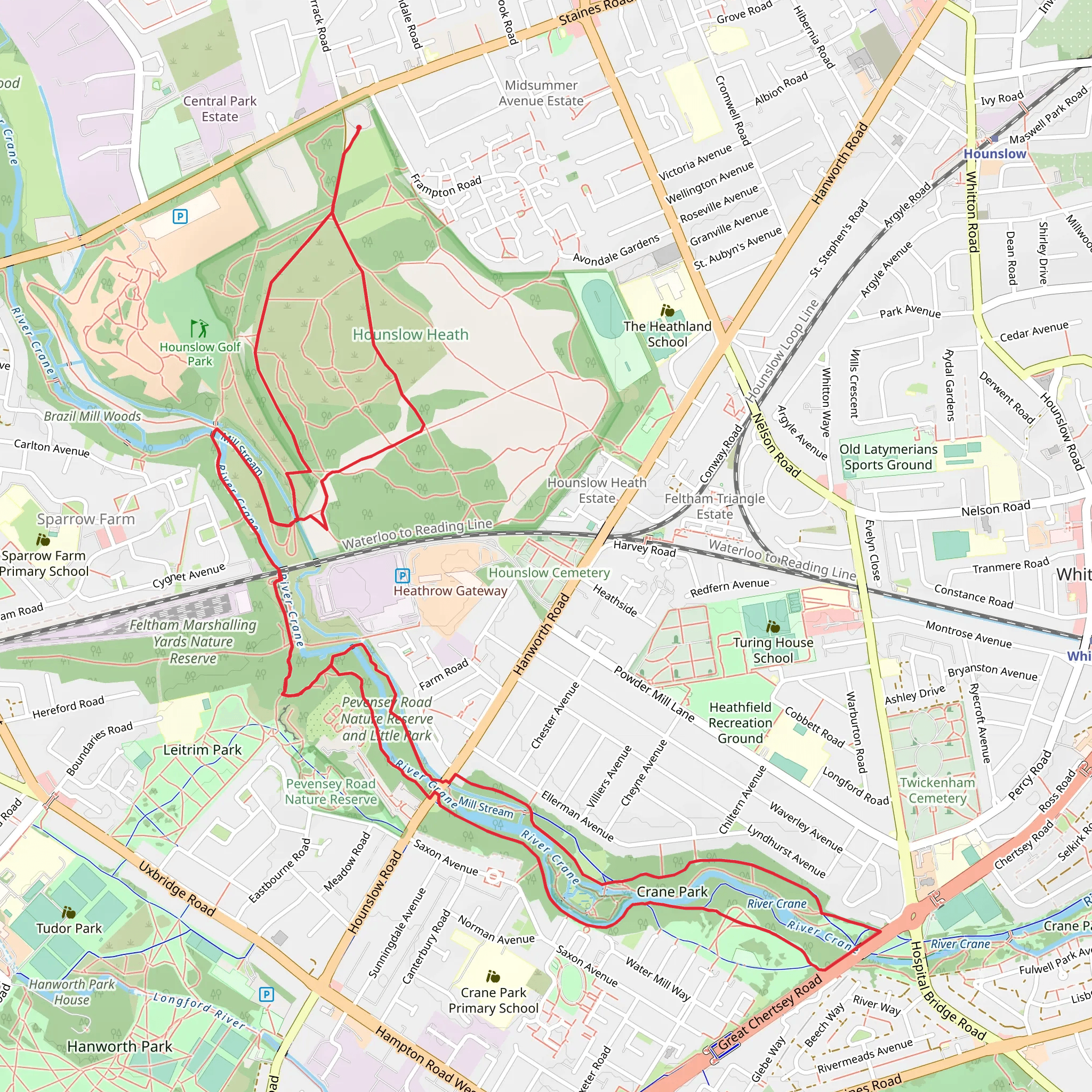 Hounslow Heath and River Crane Loop mobile static map