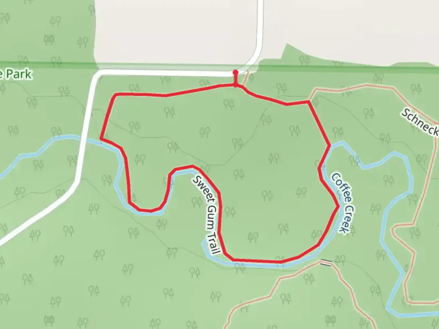 An image depicting the trail Sweet Gum Loop Trail and its surrounding area.