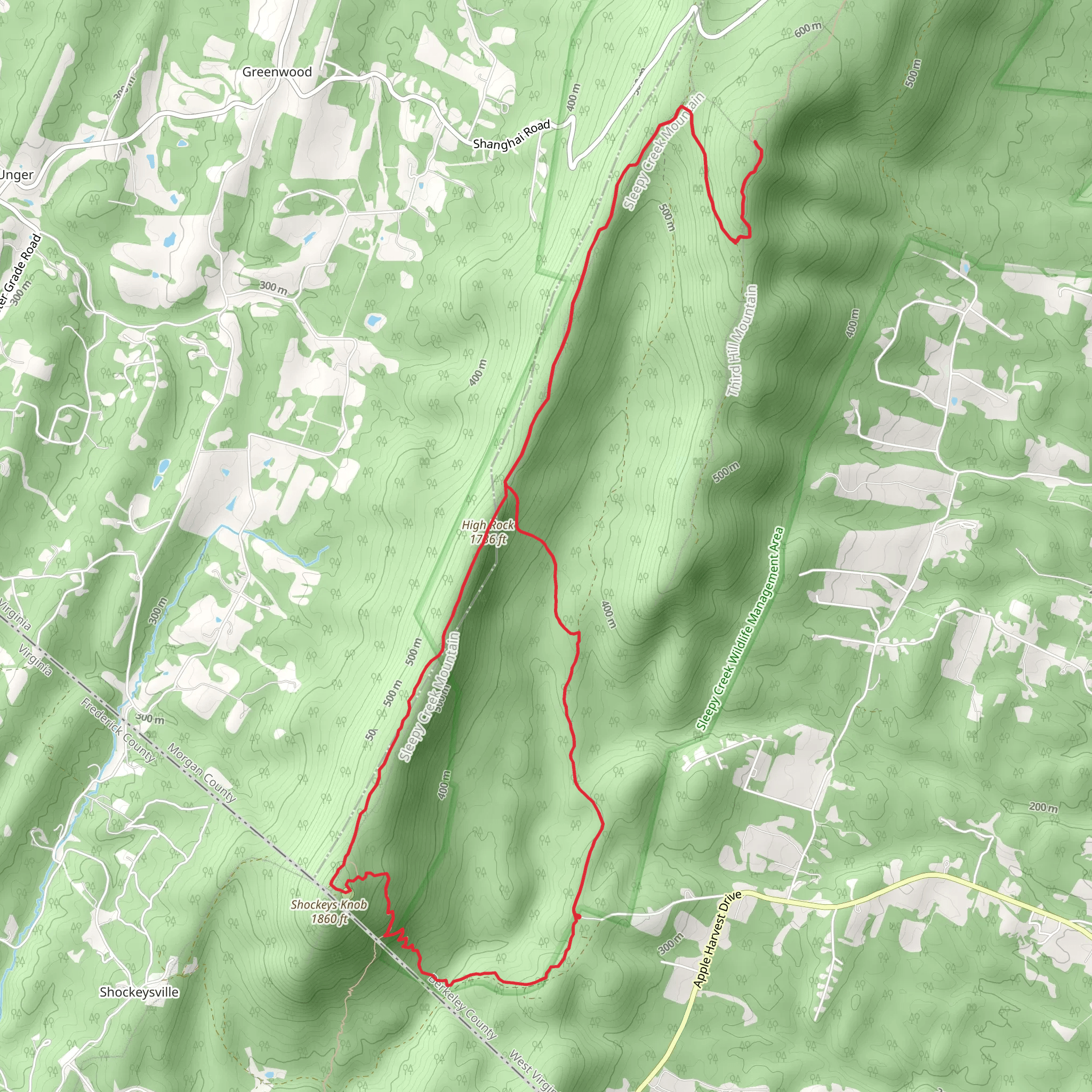 Shockeys Knob and High Rock via Tuscarora Trail mobile static map
