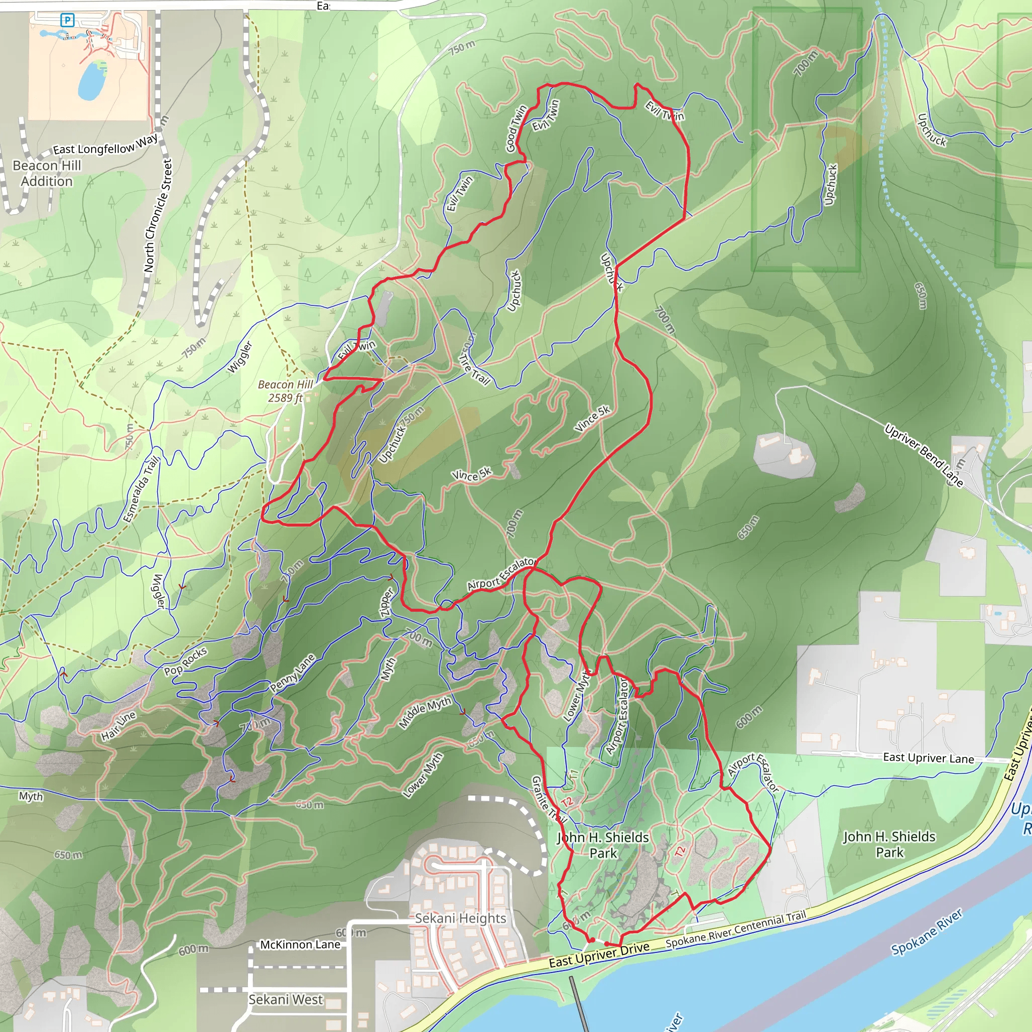 Granite Trail, Evil Twin and Airport Escalator Loop mobile static map
